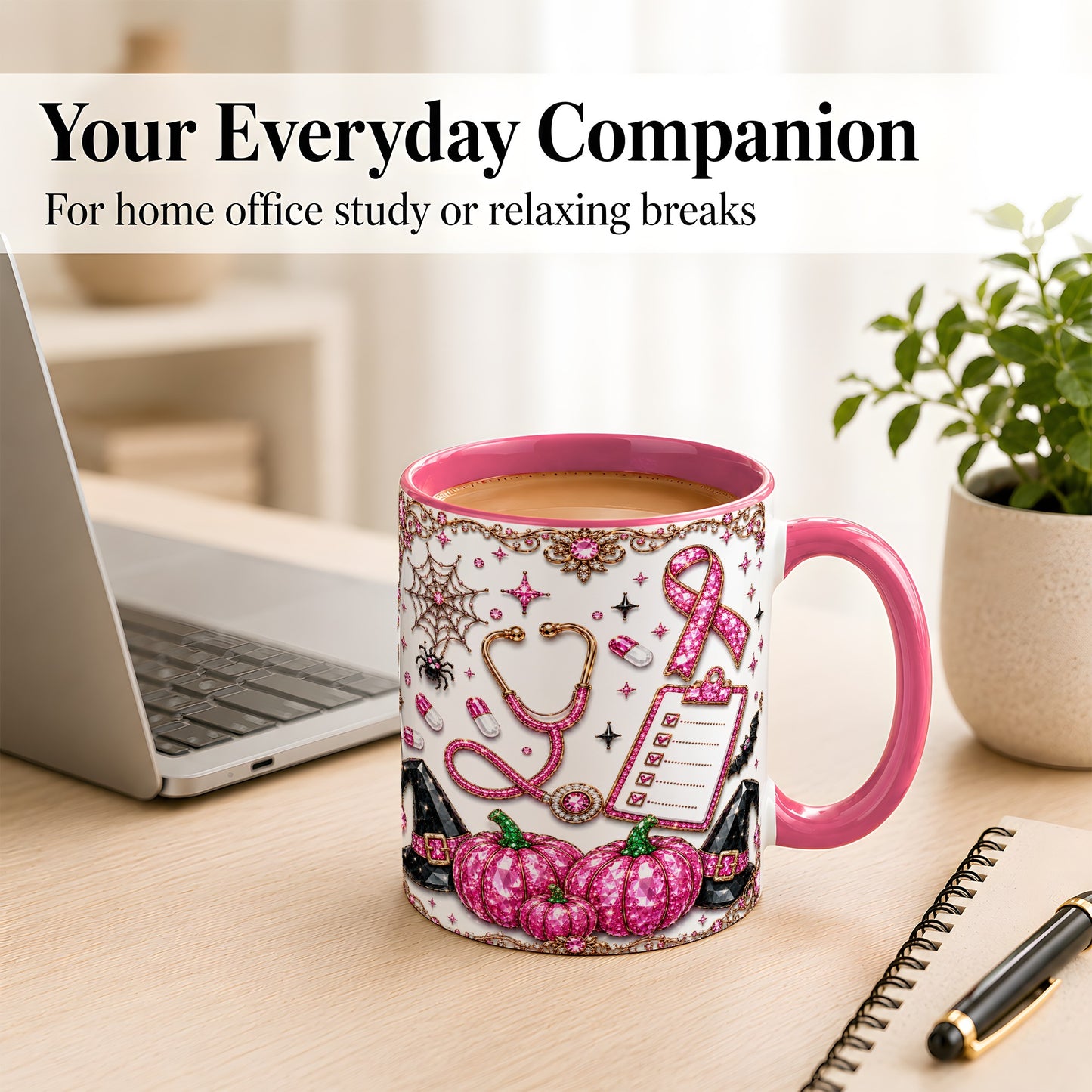 #pl[11oz|Pink] Medical Halloween Coffee Mug, Pink Ribbon Nurse Mug, Ceramic Cup