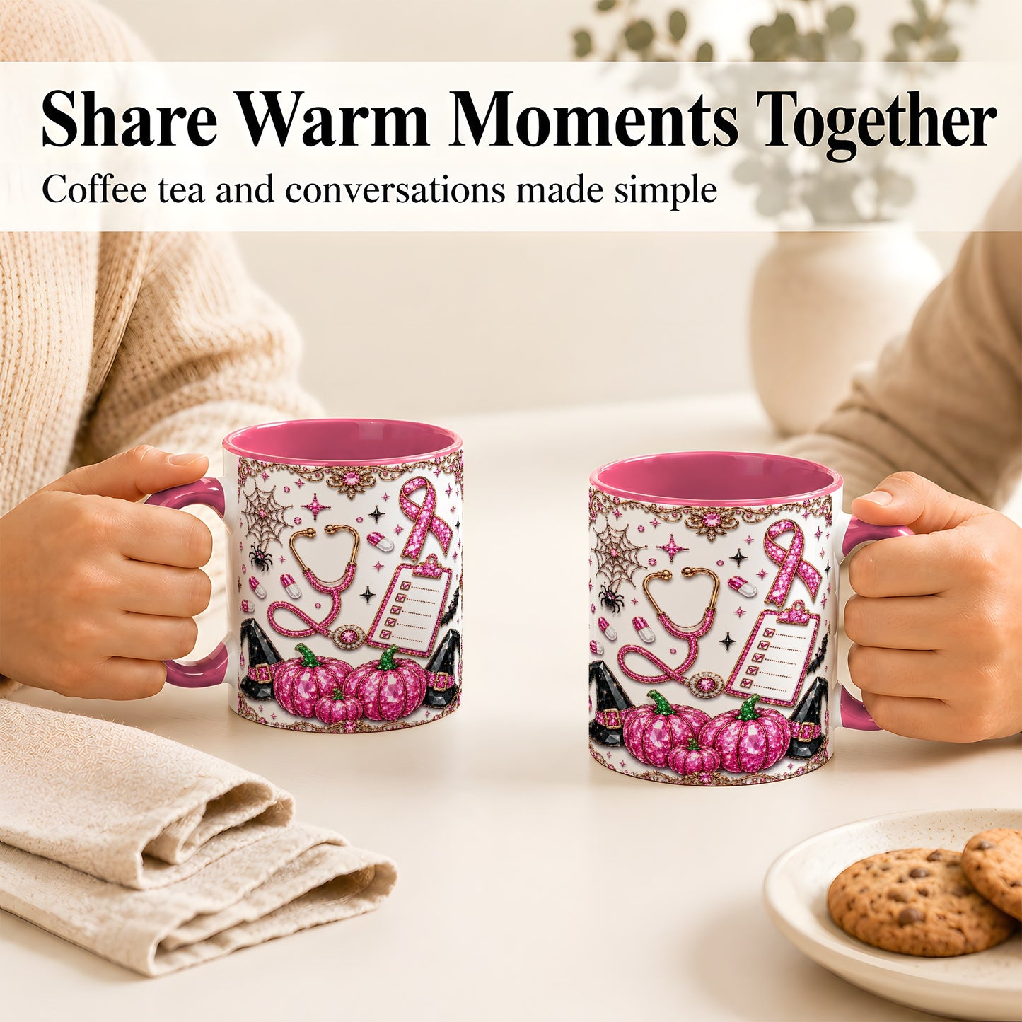 #pl[11oz|Pink] Medical Halloween Coffee Mug, Pink Ribbon Nurse Mug, Ceramic Cup