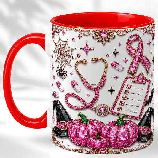 #pl[11oz|Red] Medical Halloween Coffee Mug, Pink Ribbon Nurse Mug, Ceramic Cup