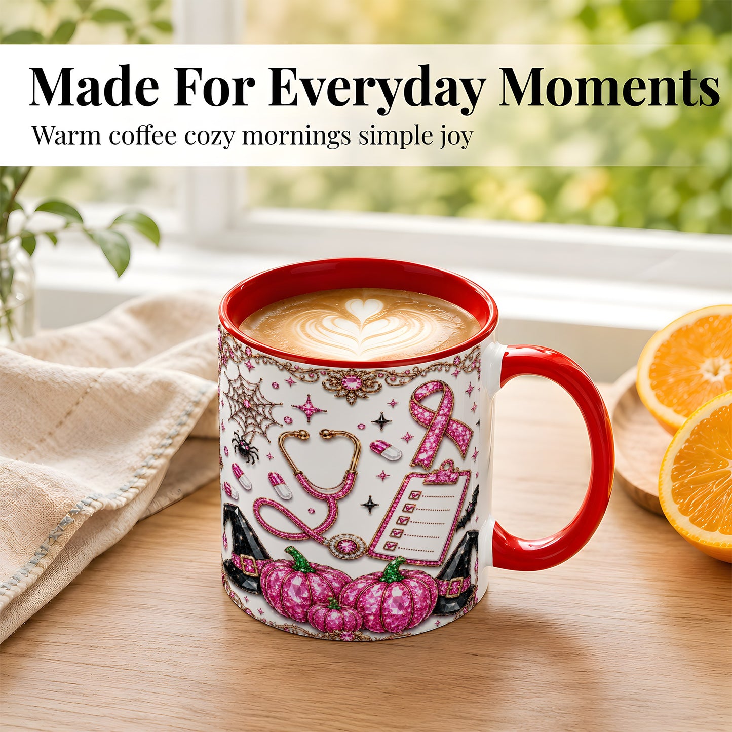 #pl[11oz|Red] Medical Halloween Coffee Mug, Pink Ribbon Nurse Mug, Ceramic Cup