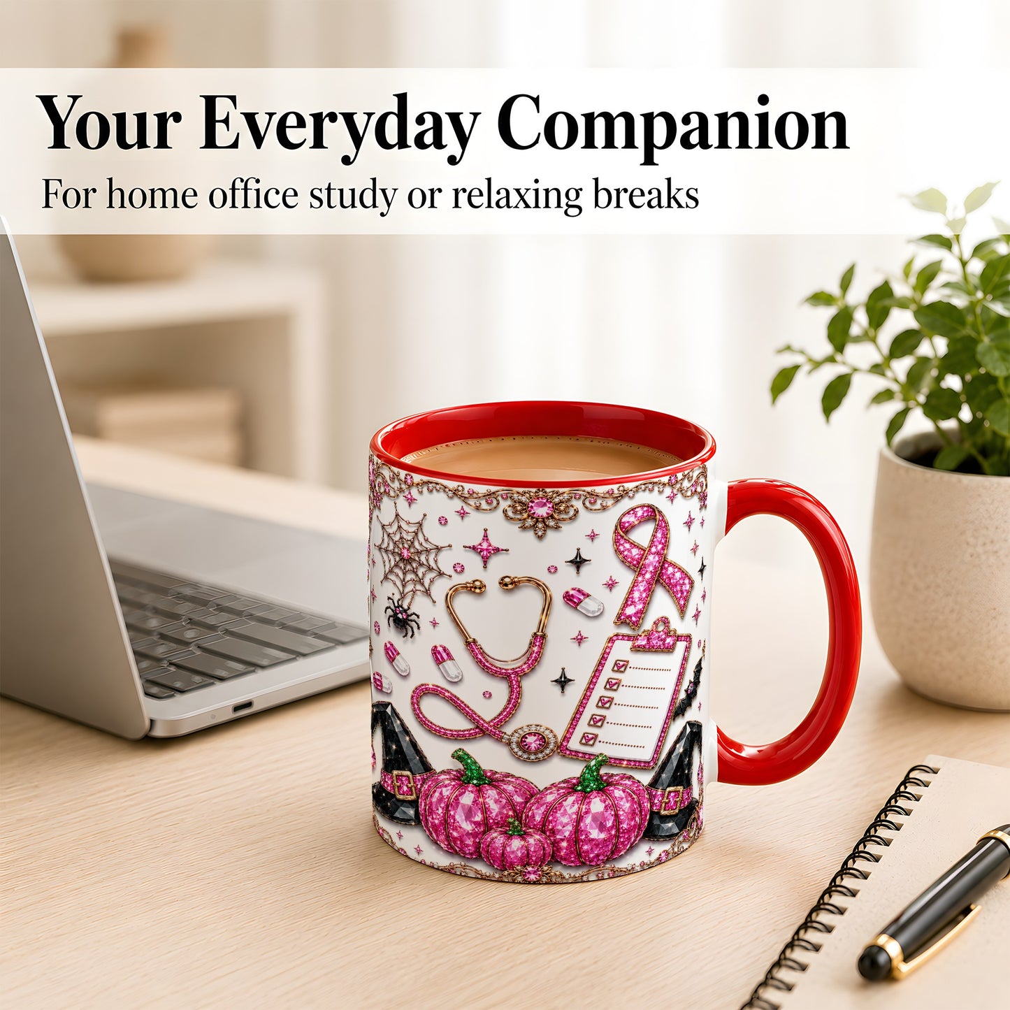 #pl[11oz|Red] Medical Halloween Coffee Mug, Pink Ribbon Nurse Mug, Ceramic Cup