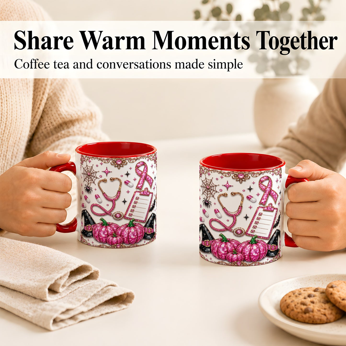 #pl[11oz|Red] Medical Halloween Coffee Mug, Pink Ribbon Nurse Mug, Ceramic Cup