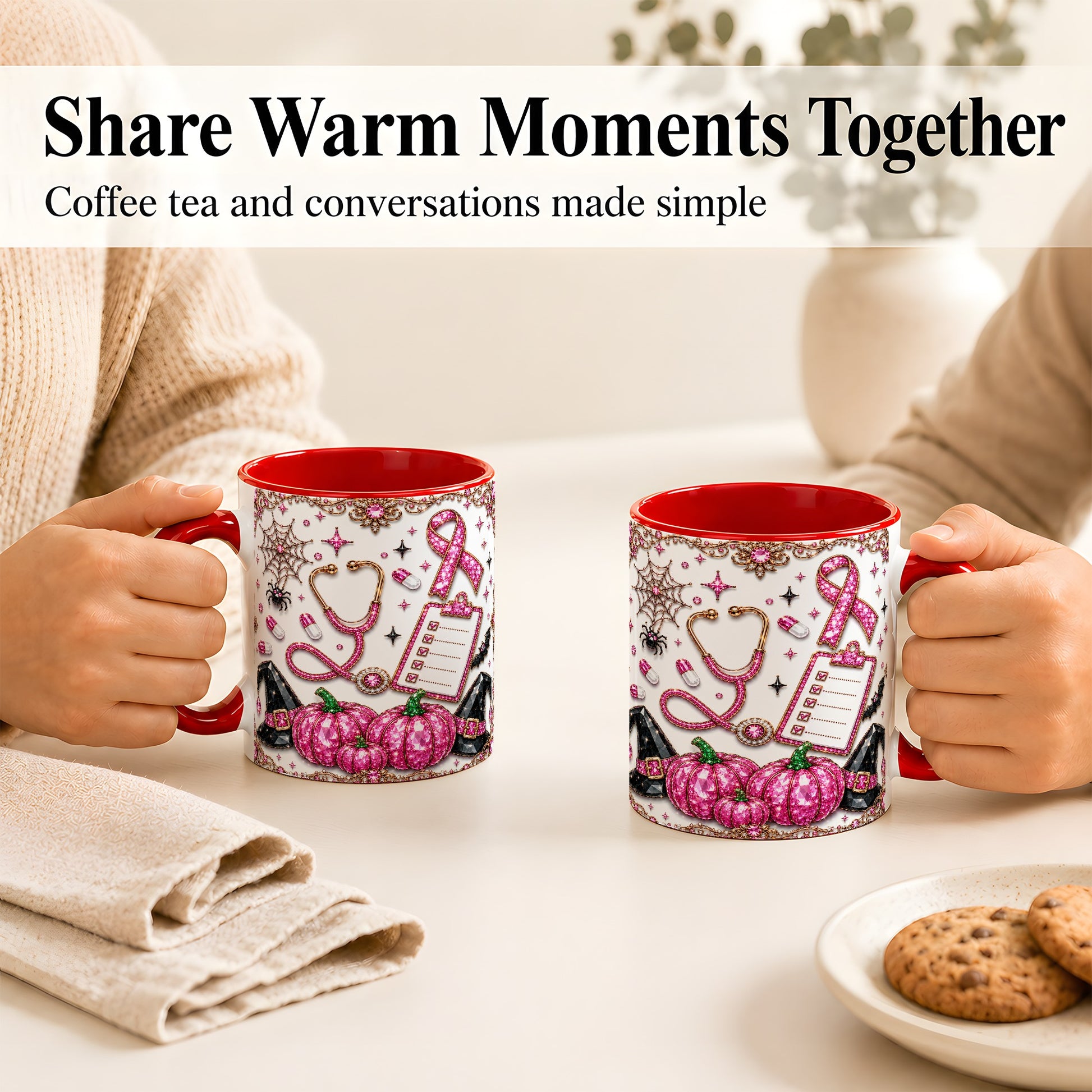 #pl[11oz|Red] Medical Halloween Coffee Mug, Pink Ribbon Nurse Mug, Ceramic Cup