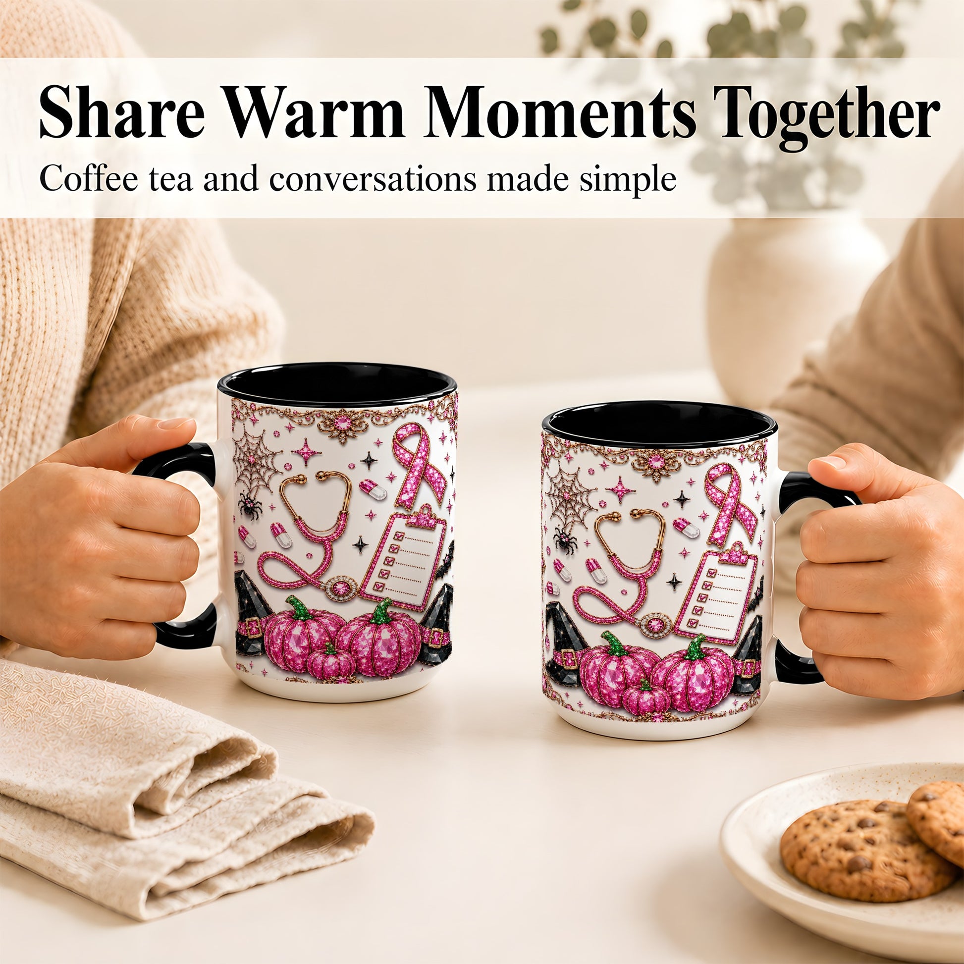 #pl[15oz|Black] Medical Halloween Coffee Mug, Pink Ribbon Nurse Mug, Ceramic Cup