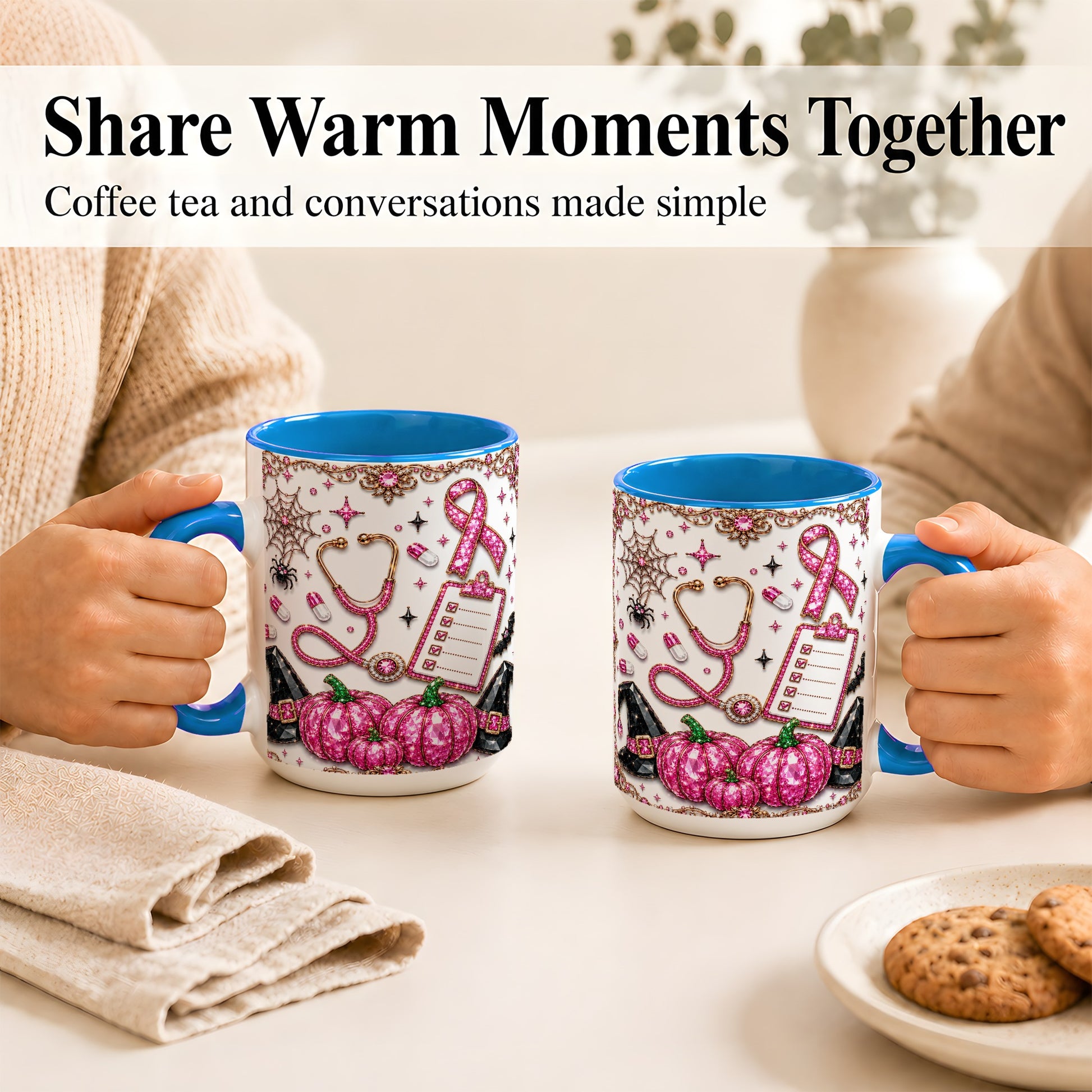 #pl[15oz|Blue] Medical Halloween Coffee Mug, Pink Ribbon Nurse Mug, Ceramic Cup