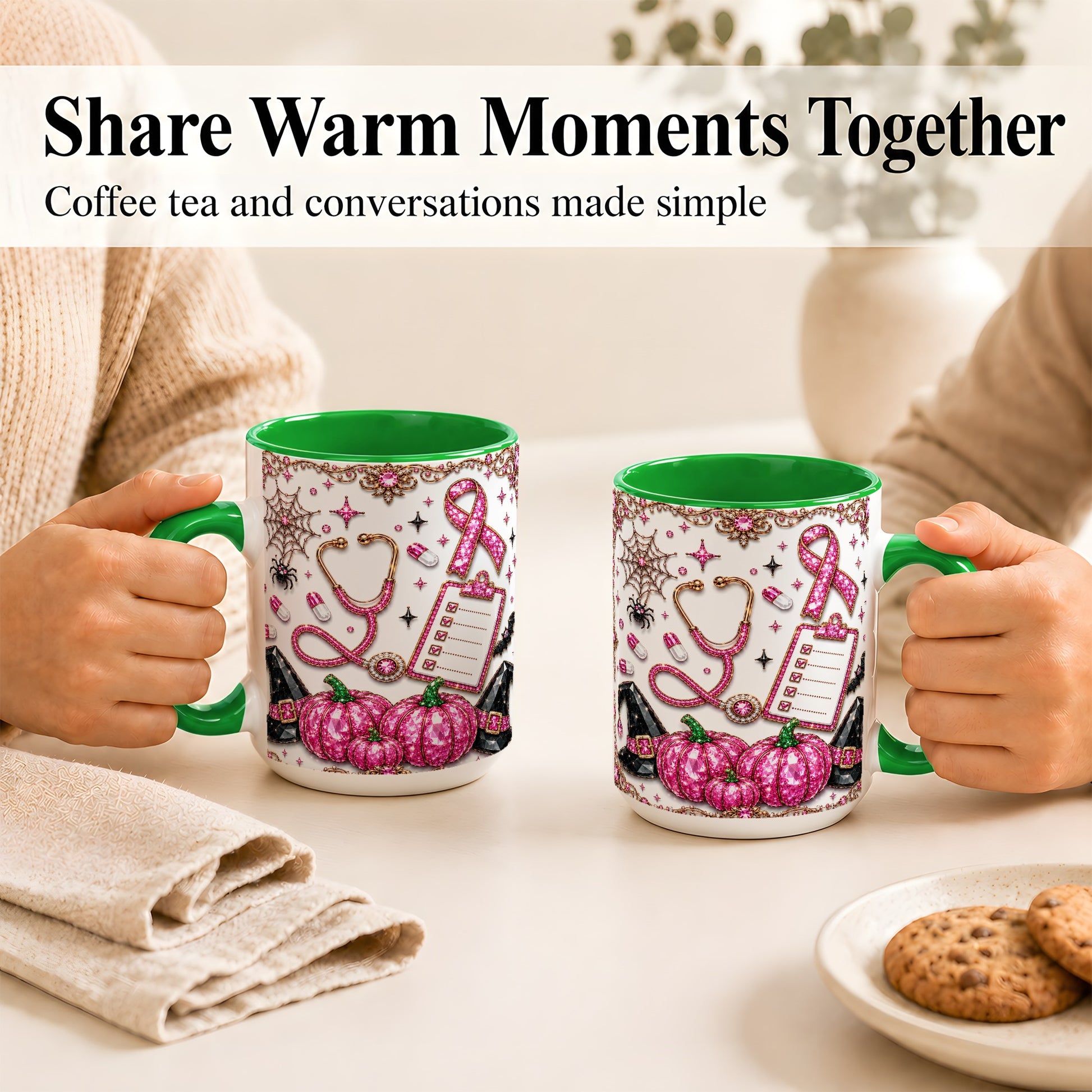 #pl[15oz|Green] Medical Halloween Coffee Mug, Pink Ribbon Nurse Mug, Ceramic Cup