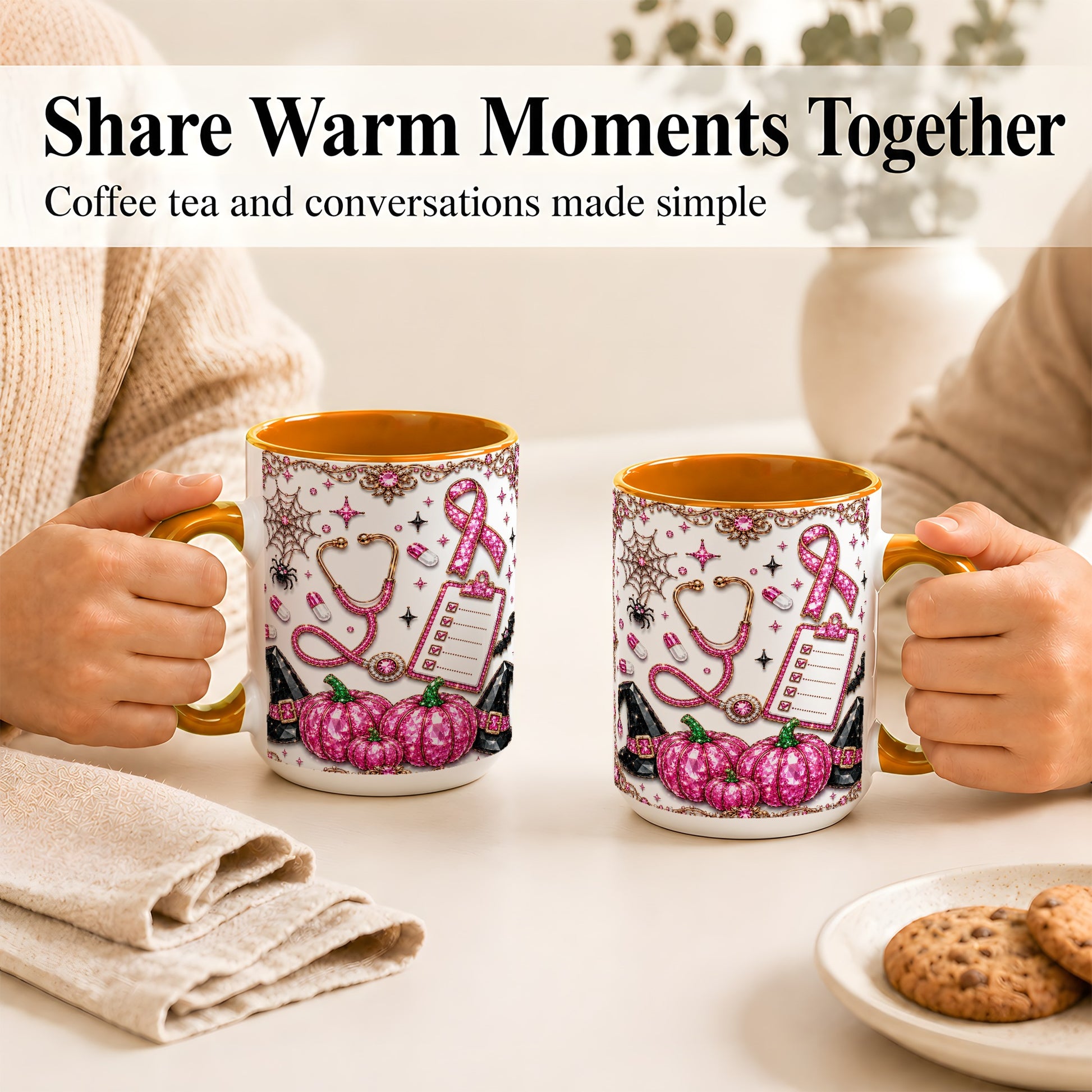 #pl[15oz|Orange] Medical Halloween Coffee Mug, Pink Ribbon Nurse Mug, Ceramic Cup
