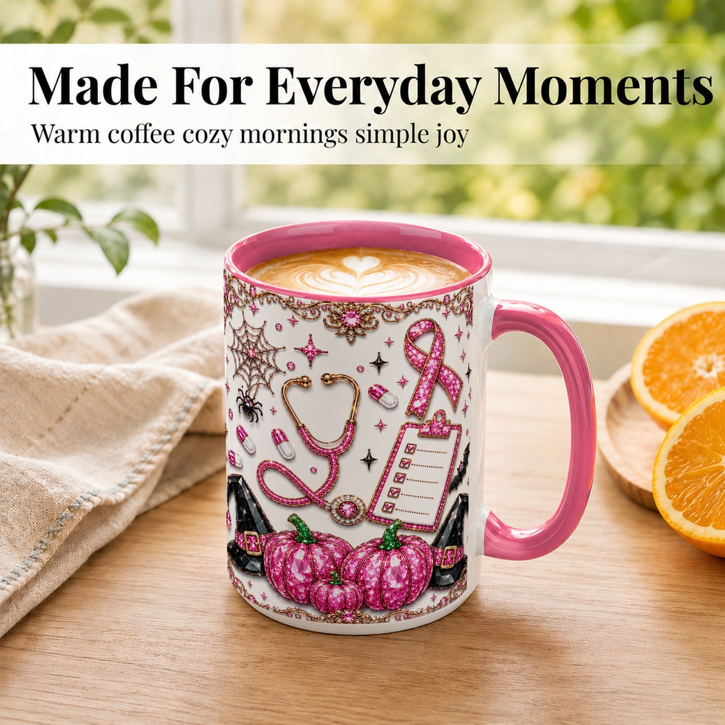 #pl[15oz|Pink] Medical Halloween Coffee Mug, Pink Ribbon Nurse Mug, Ceramic Cup