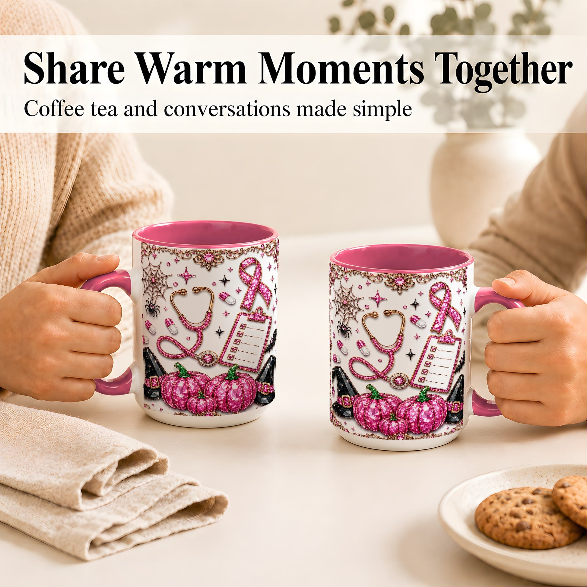#pl[15oz|Pink] Medical Halloween Coffee Mug, Pink Ribbon Nurse Mug, Ceramic Cup