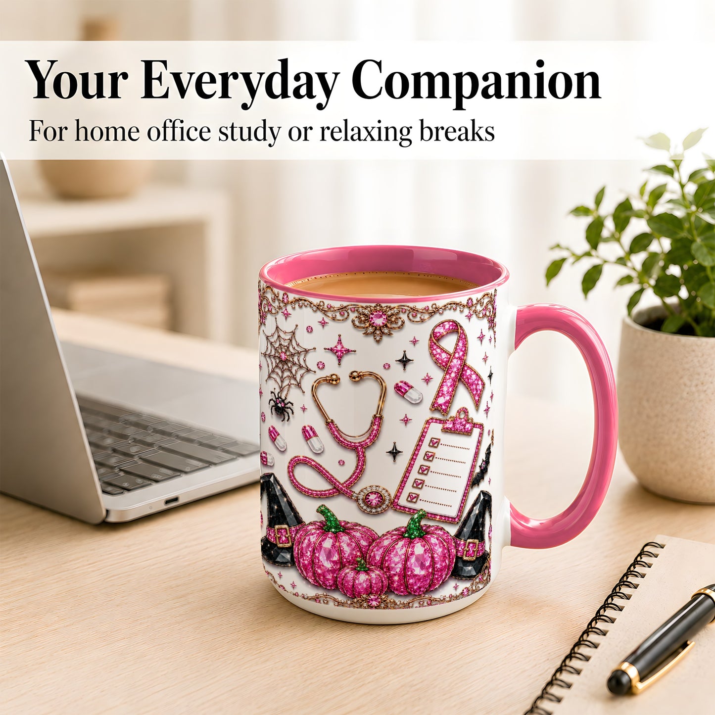 #pl[15oz|Pink] Medical Halloween Coffee Mug, Pink Ribbon Nurse Mug, Ceramic Cup