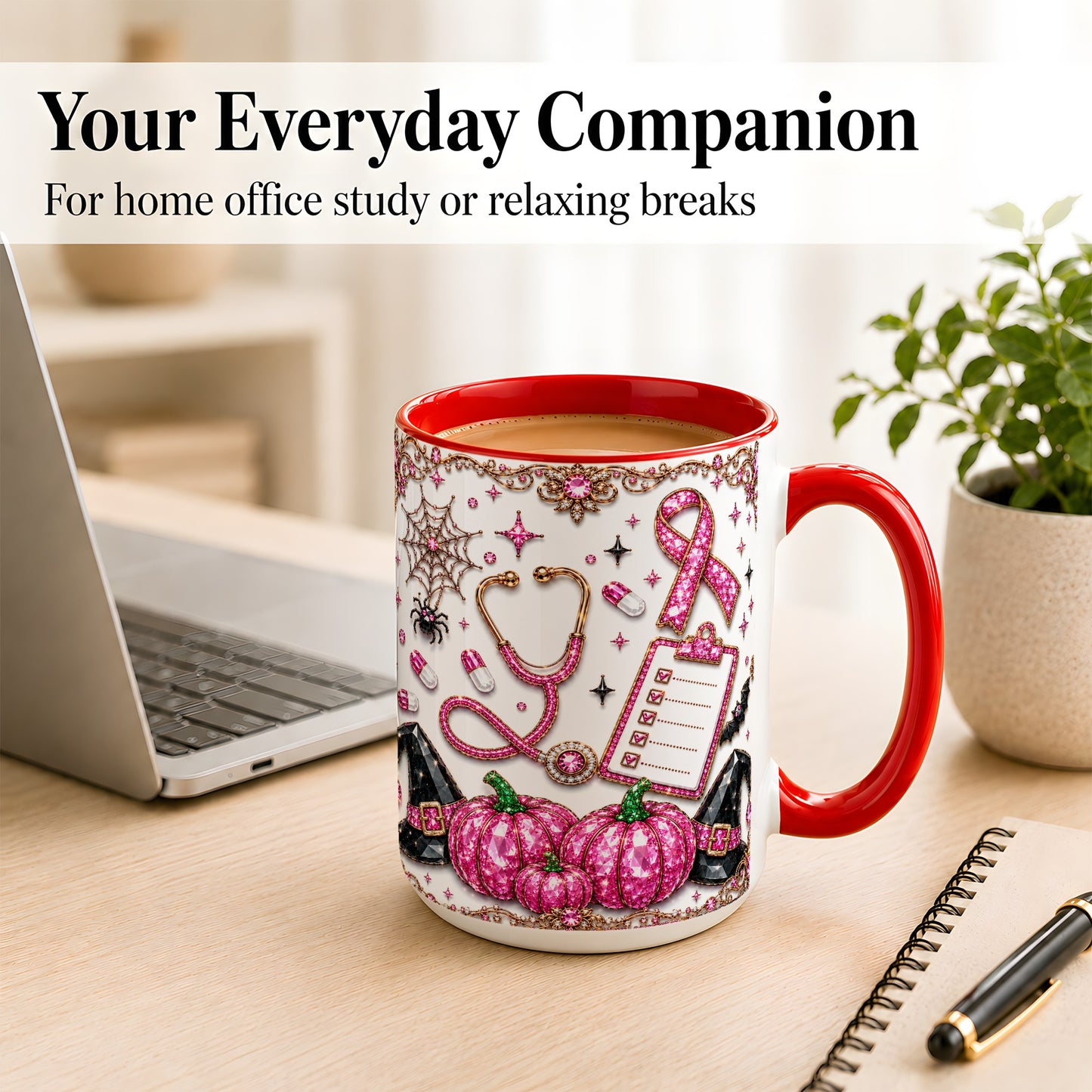 #pl[15oz|Red] Medical Halloween Coffee Mug, Pink Ribbon Nurse Mug, Ceramic Cup