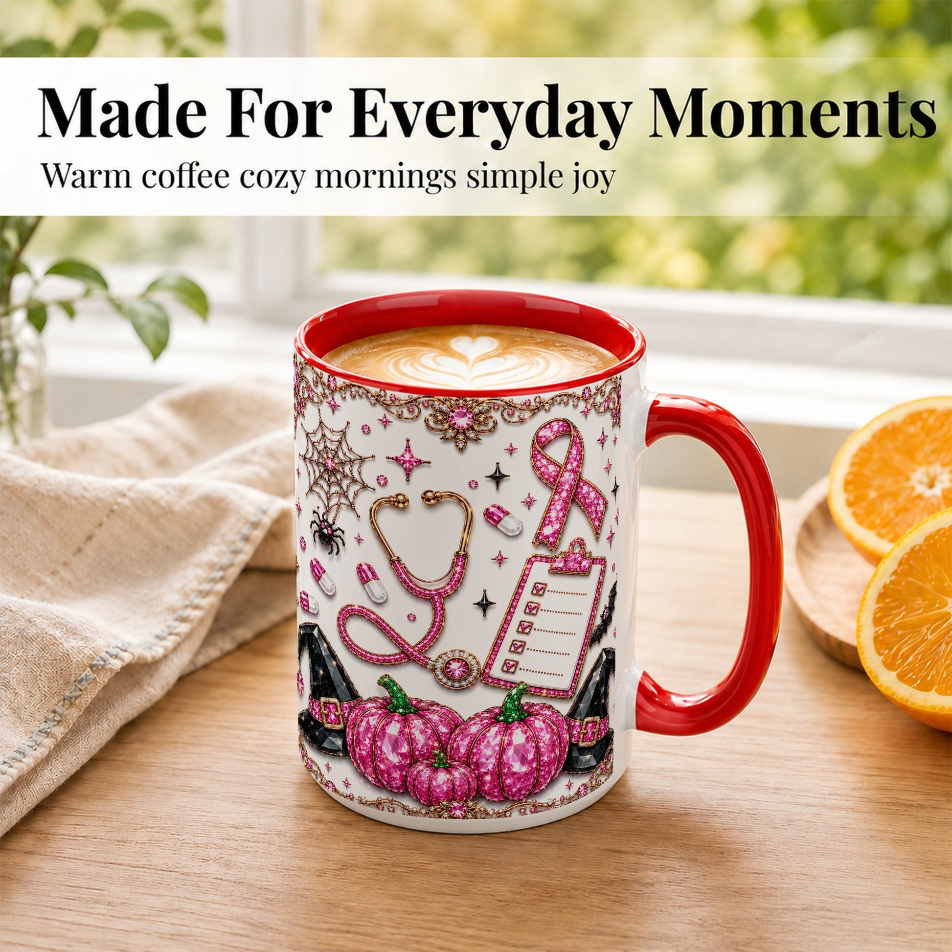 #pl[15oz|Red] Medical Halloween Coffee Mug, Pink Ribbon Nurse Mug, Ceramic Cup