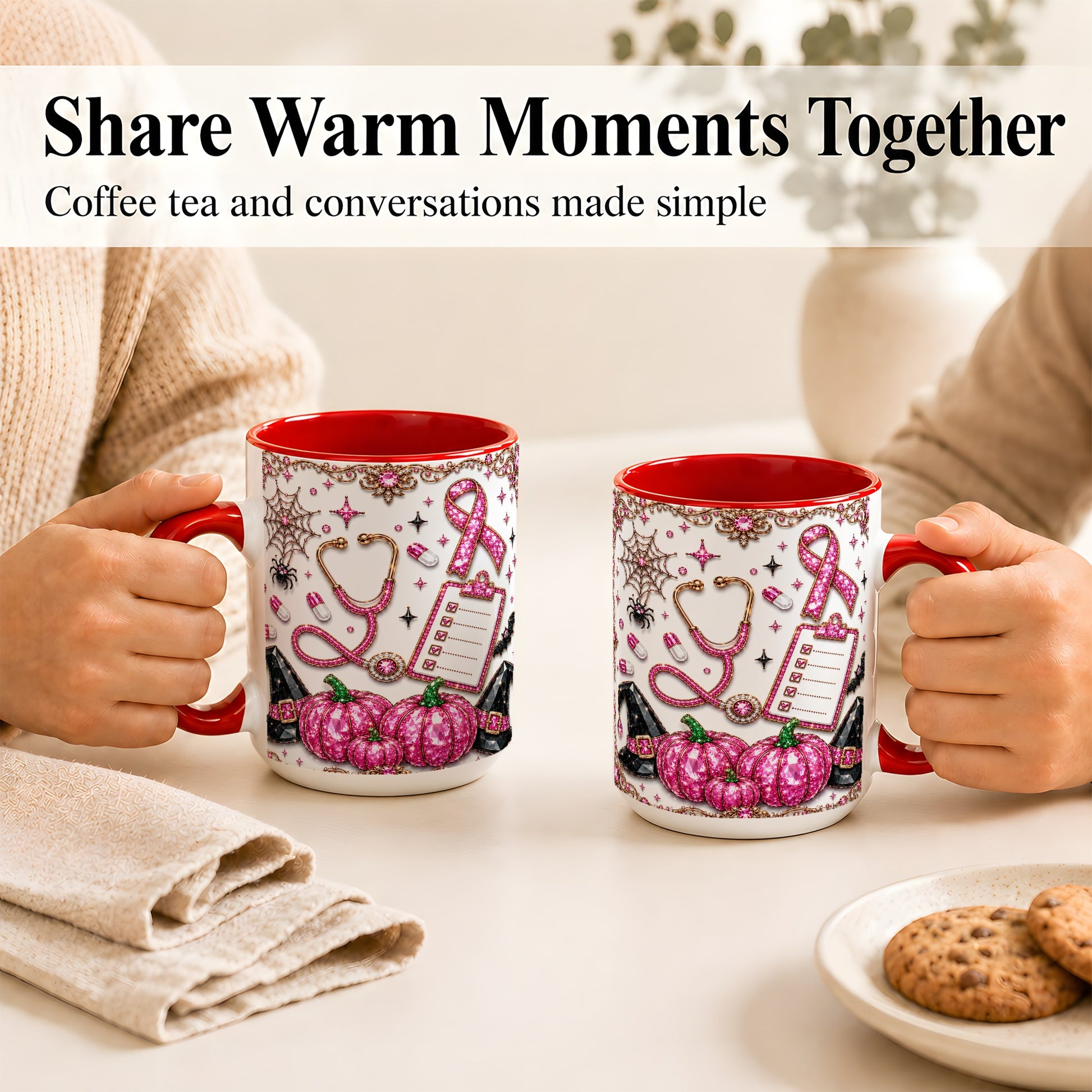 #pl[15oz|Red] Medical Halloween Coffee Mug, Pink Ribbon Nurse Mug, Ceramic Cup