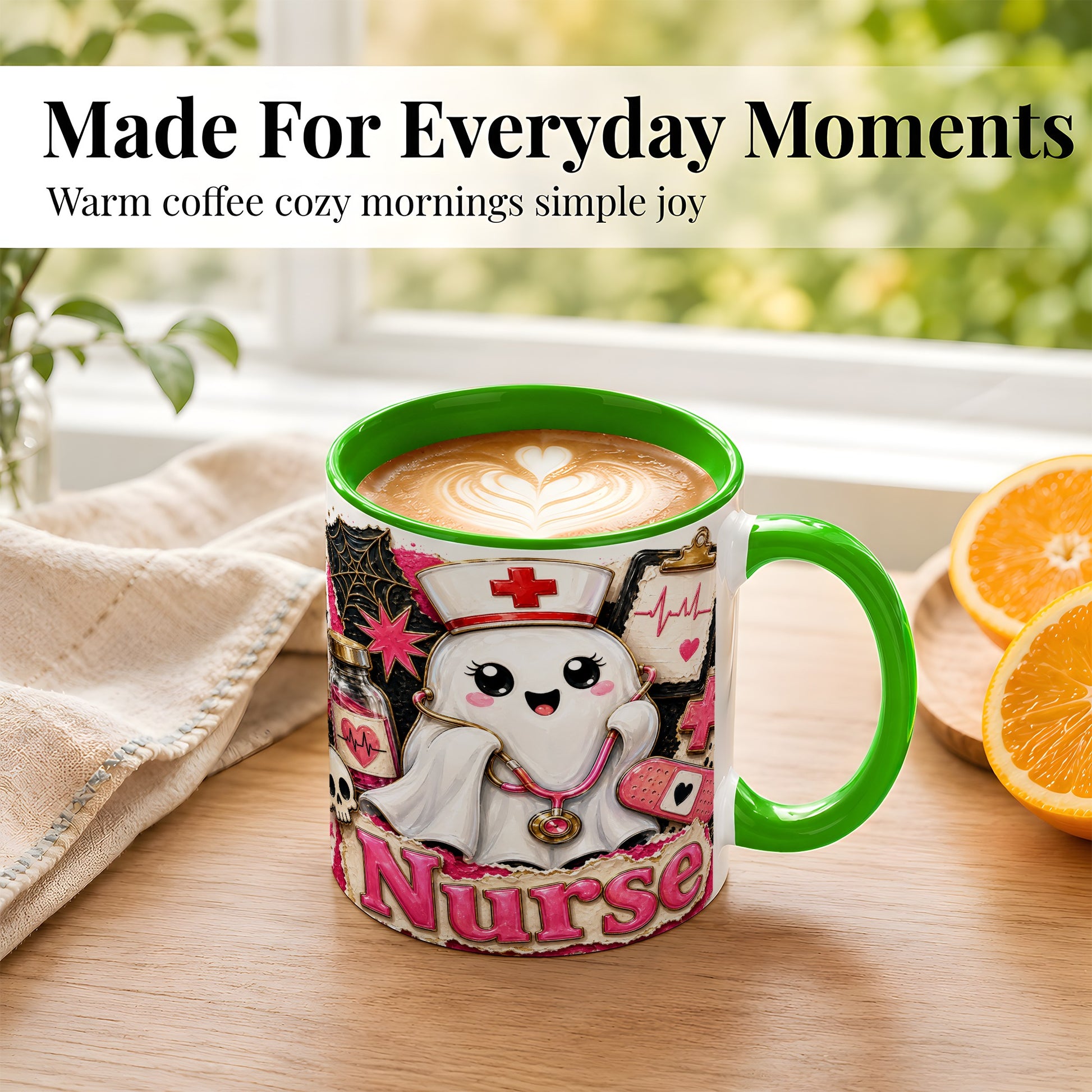 #pl[11oz|Green] Cute Nurse Ghost Coffee Mug, Halloween Nurse Mug, Ceramic Cup