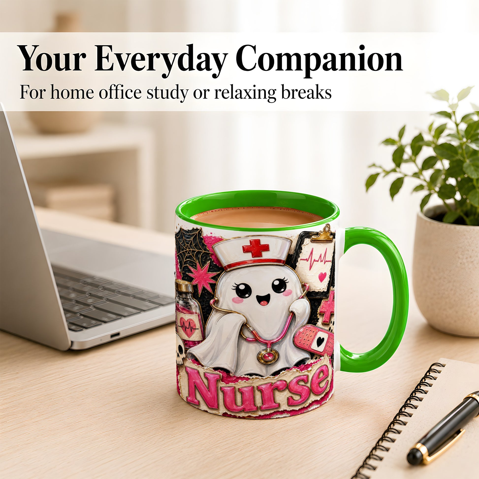 #pl[11oz|Green] Cute Nurse Ghost Coffee Mug, Halloween Nurse Mug, Ceramic Cup