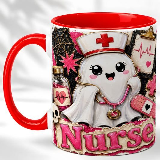 #pl[11oz|Red] Cute Nurse Ghost Coffee Mug, Halloween Nurse Mug, Ceramic Cup