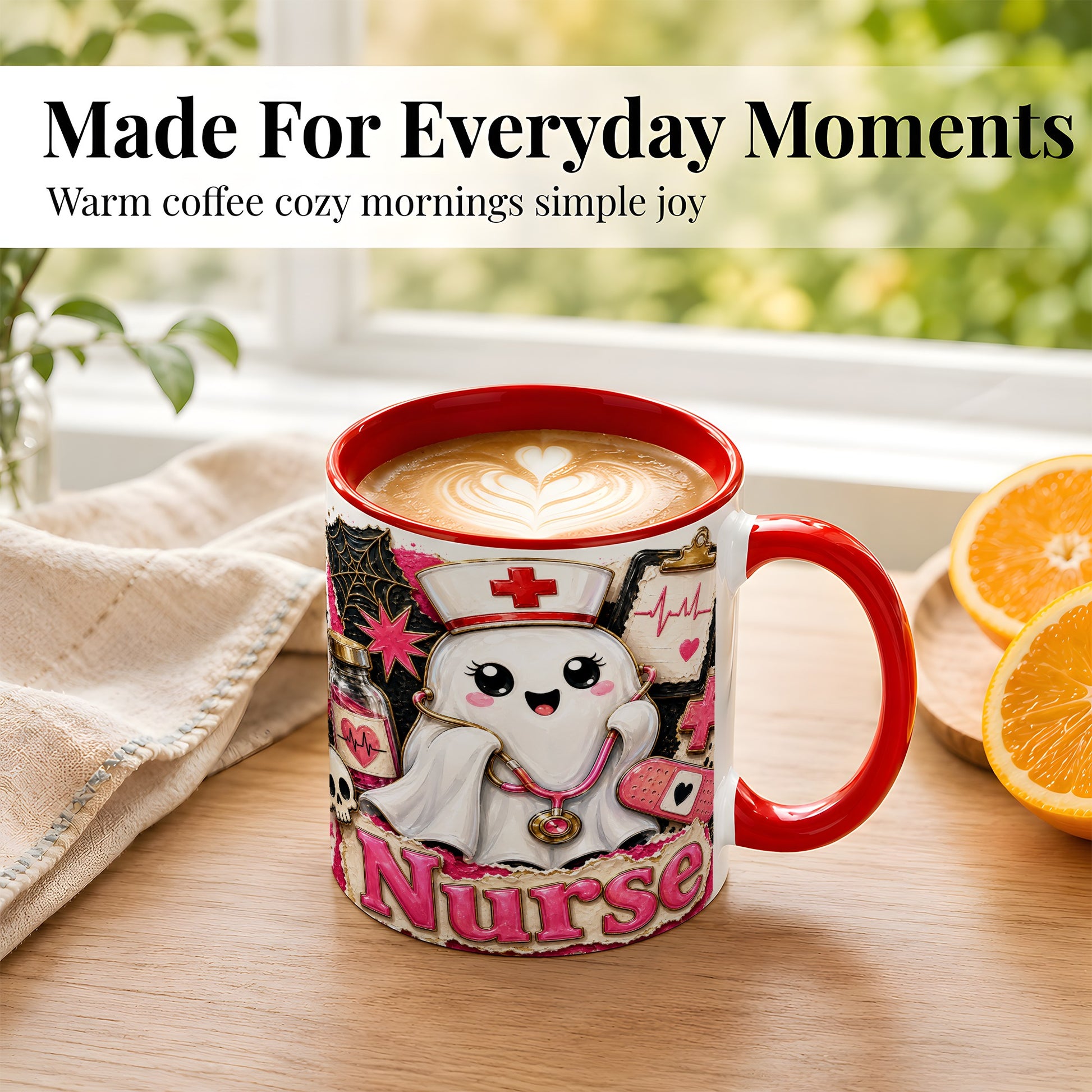 #pl[11oz|Red] Cute Nurse Ghost Coffee Mug, Halloween Nurse Mug, Ceramic Cup