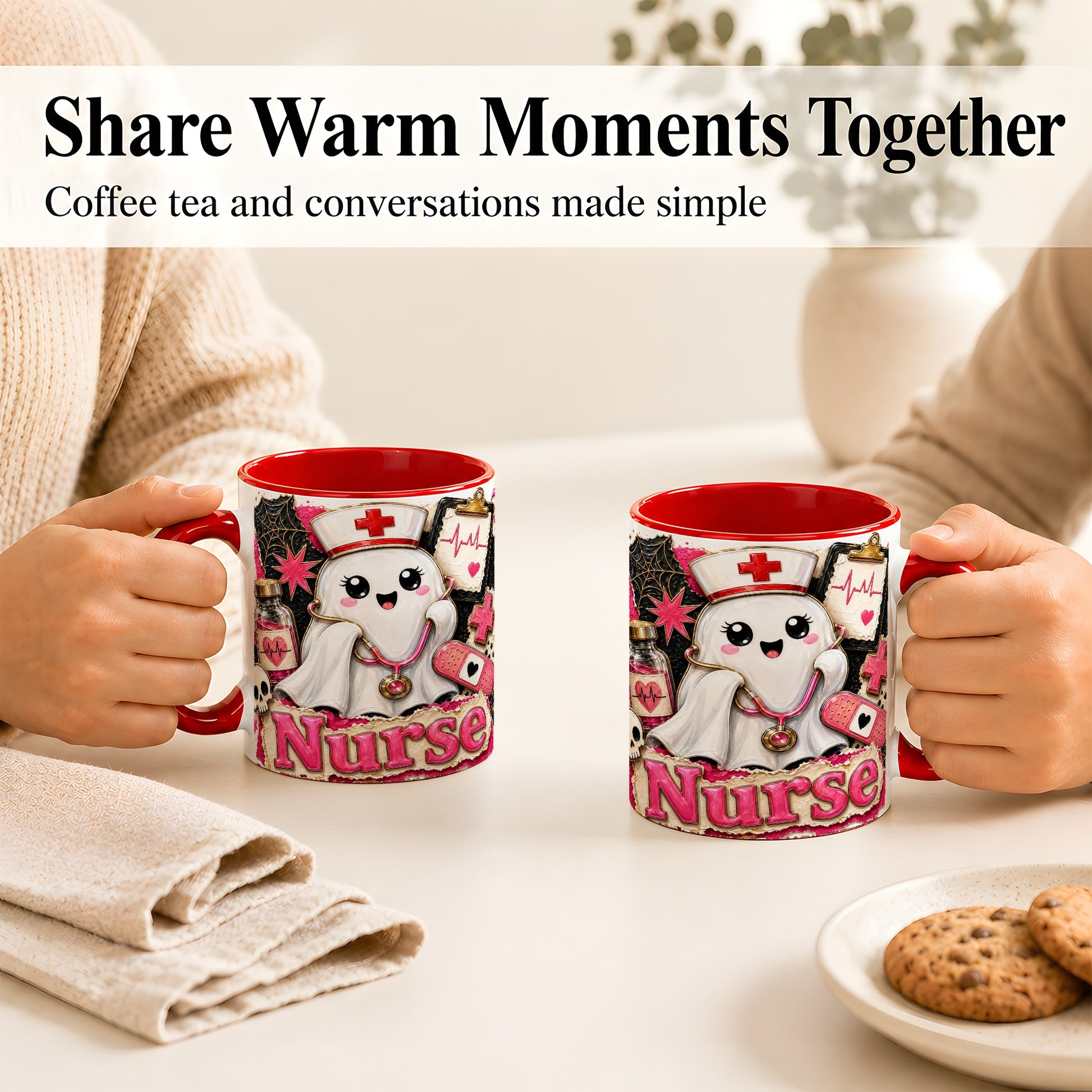 #pl[11oz|Red] Cute Nurse Ghost Coffee Mug, Halloween Nurse Mug, Ceramic Cup