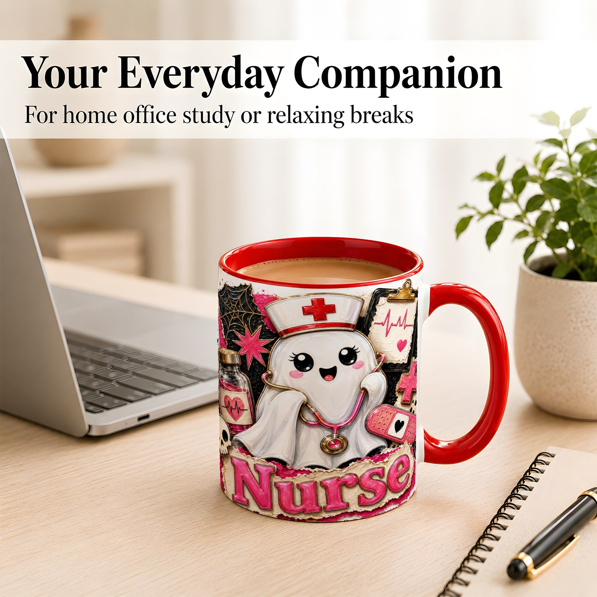 #pl[11oz|Red] Cute Nurse Ghost Coffee Mug, Halloween Nurse Mug, Ceramic Cup