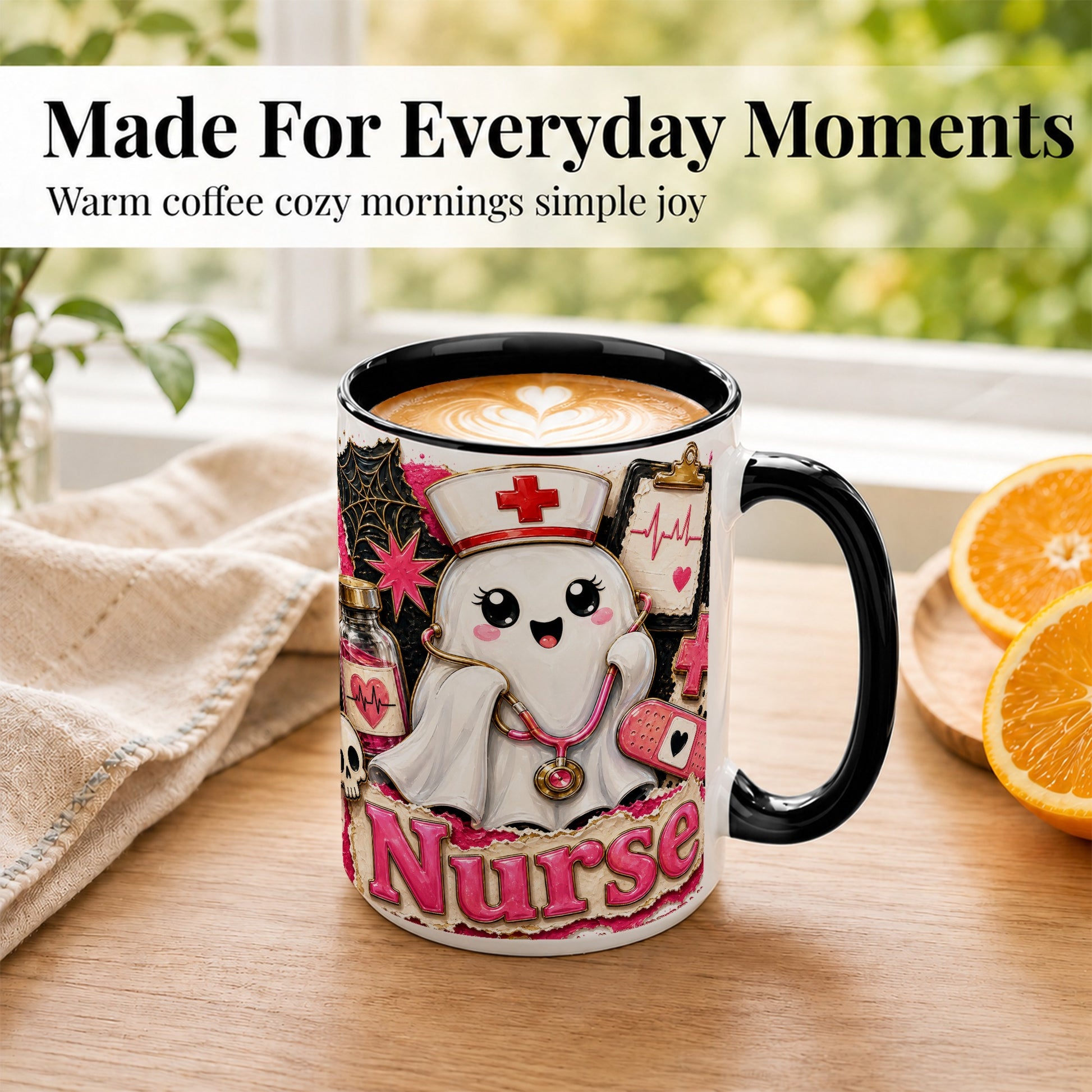 #pl[15oz|Black] Cute Nurse Ghost Coffee Mug, Halloween Nurse Mug, Ceramic Cup