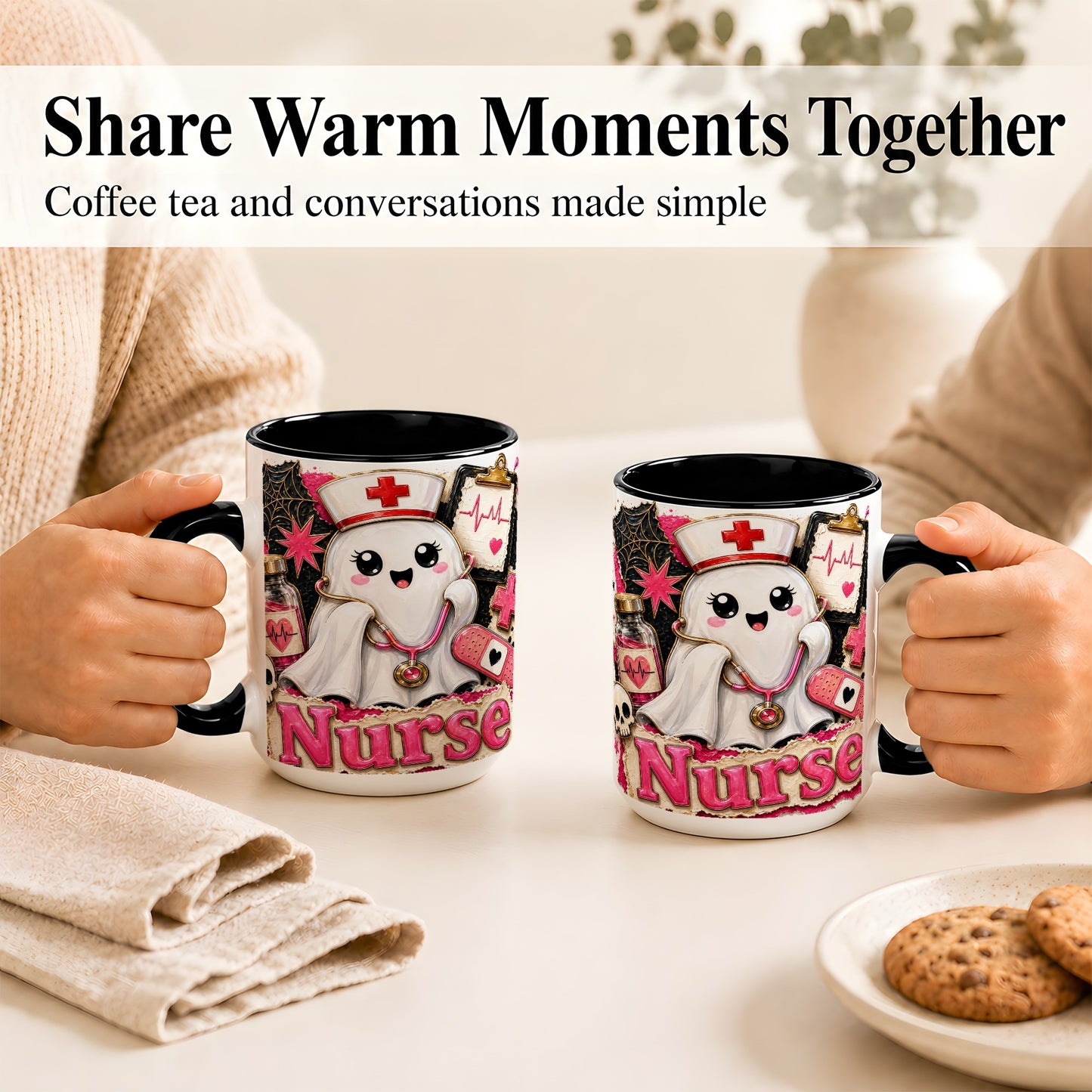 #pl[15oz|Black] Cute Nurse Ghost Coffee Mug, Halloween Nurse Mug, Ceramic Cup
