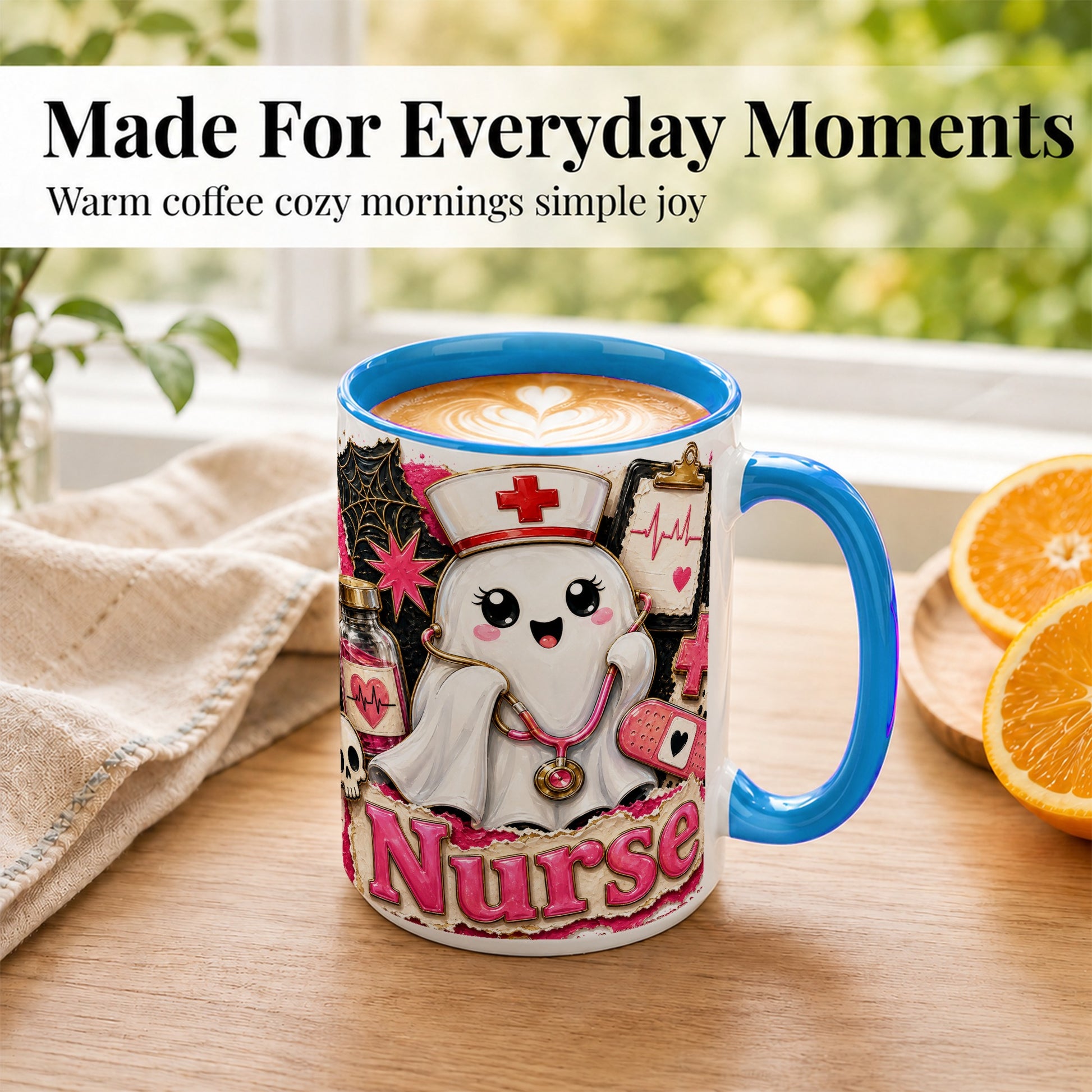 #pl[15oz|Blue] Cute Nurse Ghost Coffee Mug, Halloween Nurse Mug, Ceramic Cup