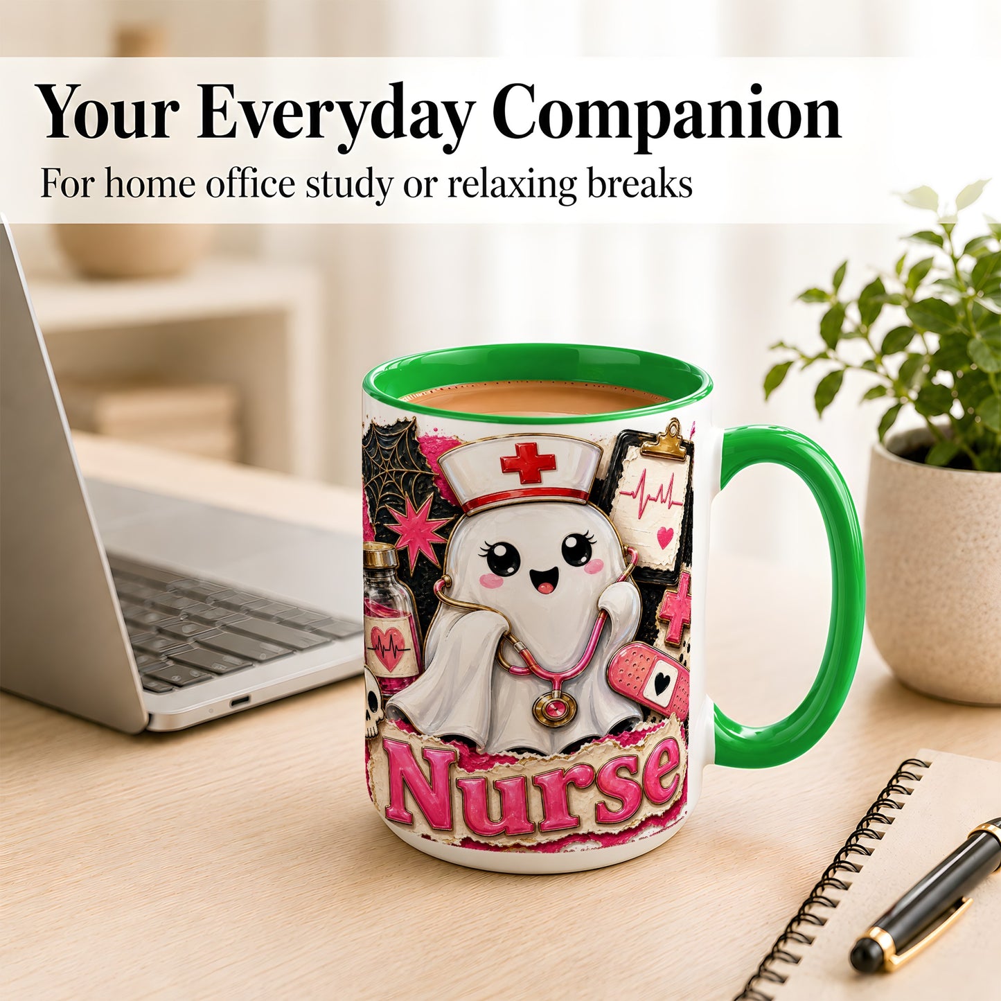 #pl[15oz|Green] Cute Nurse Ghost Coffee Mug, Halloween Nurse Mug, Ceramic Cup