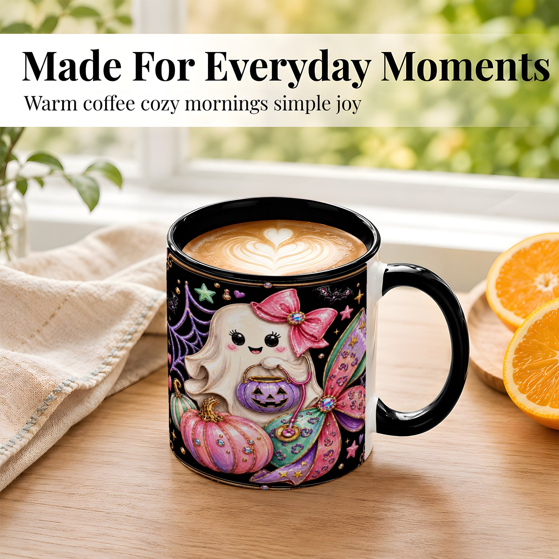 #pl[11oz|Black] Ghost Nurse Coffee Mug, Cute Halloween Mug, Ceramic Cup