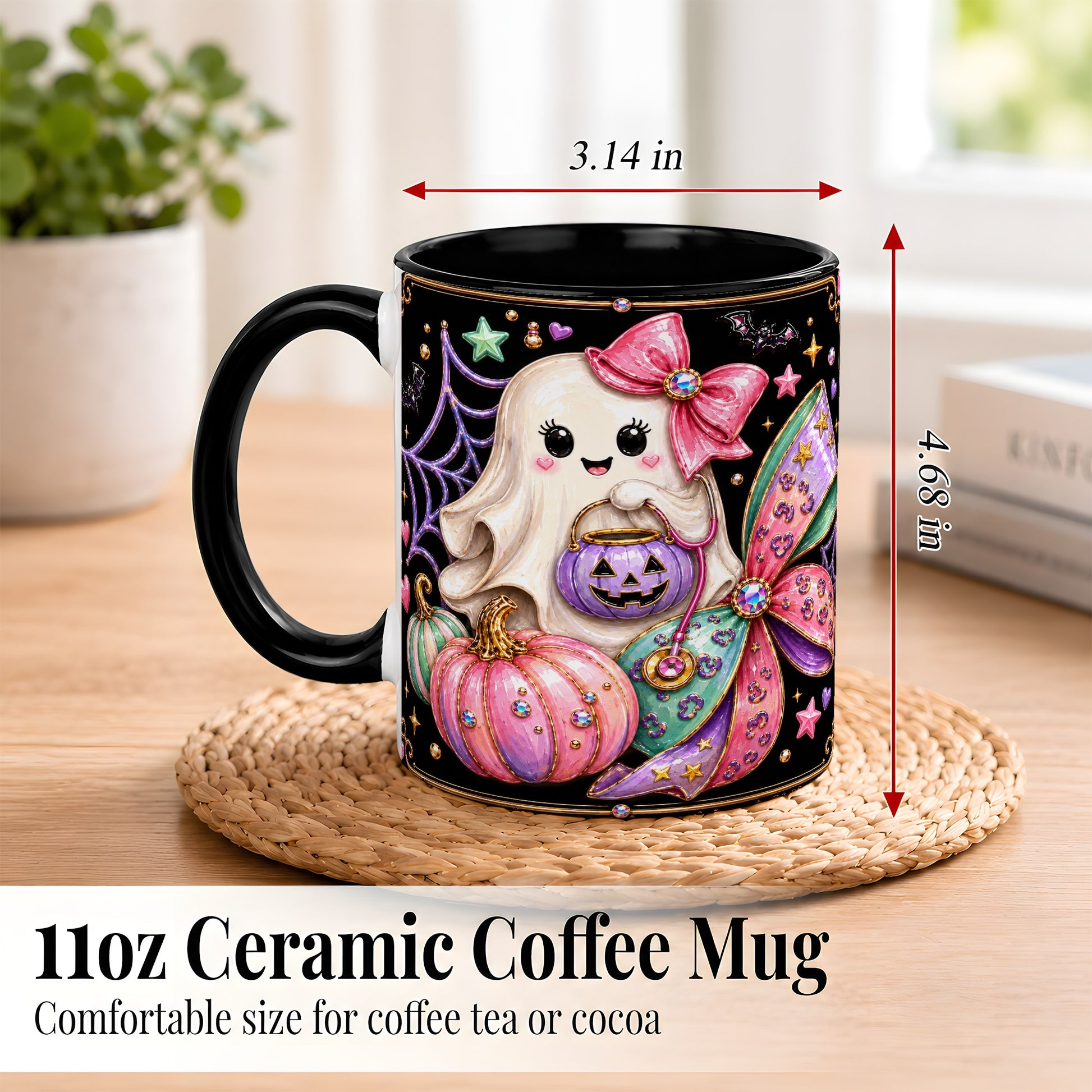 #pl[11oz|Black] Ghost Nurse Coffee Mug, Cute Halloween Mug, Ceramic Cup