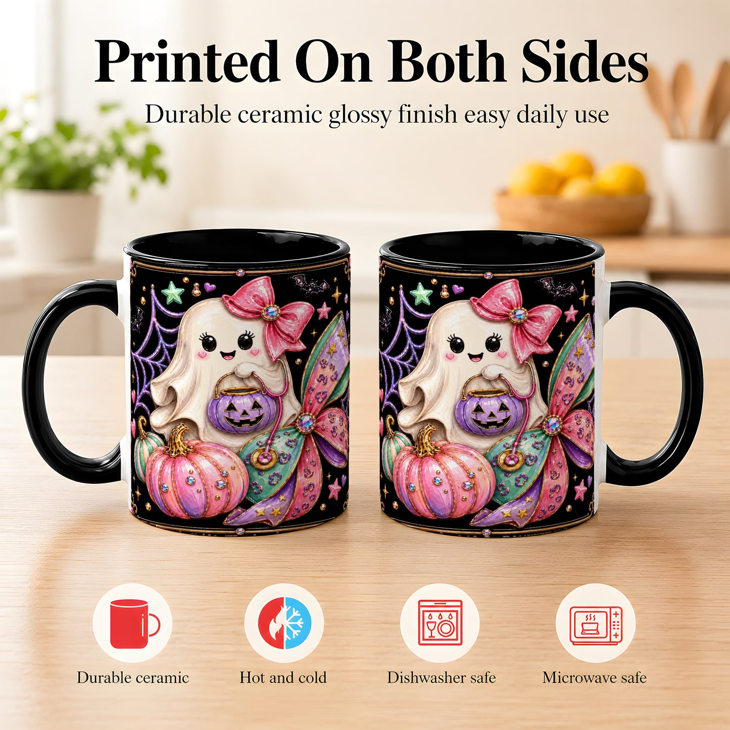 #pl[11oz|Black] Ghost Nurse Coffee Mug, Cute Halloween Mug, Ceramic Cup