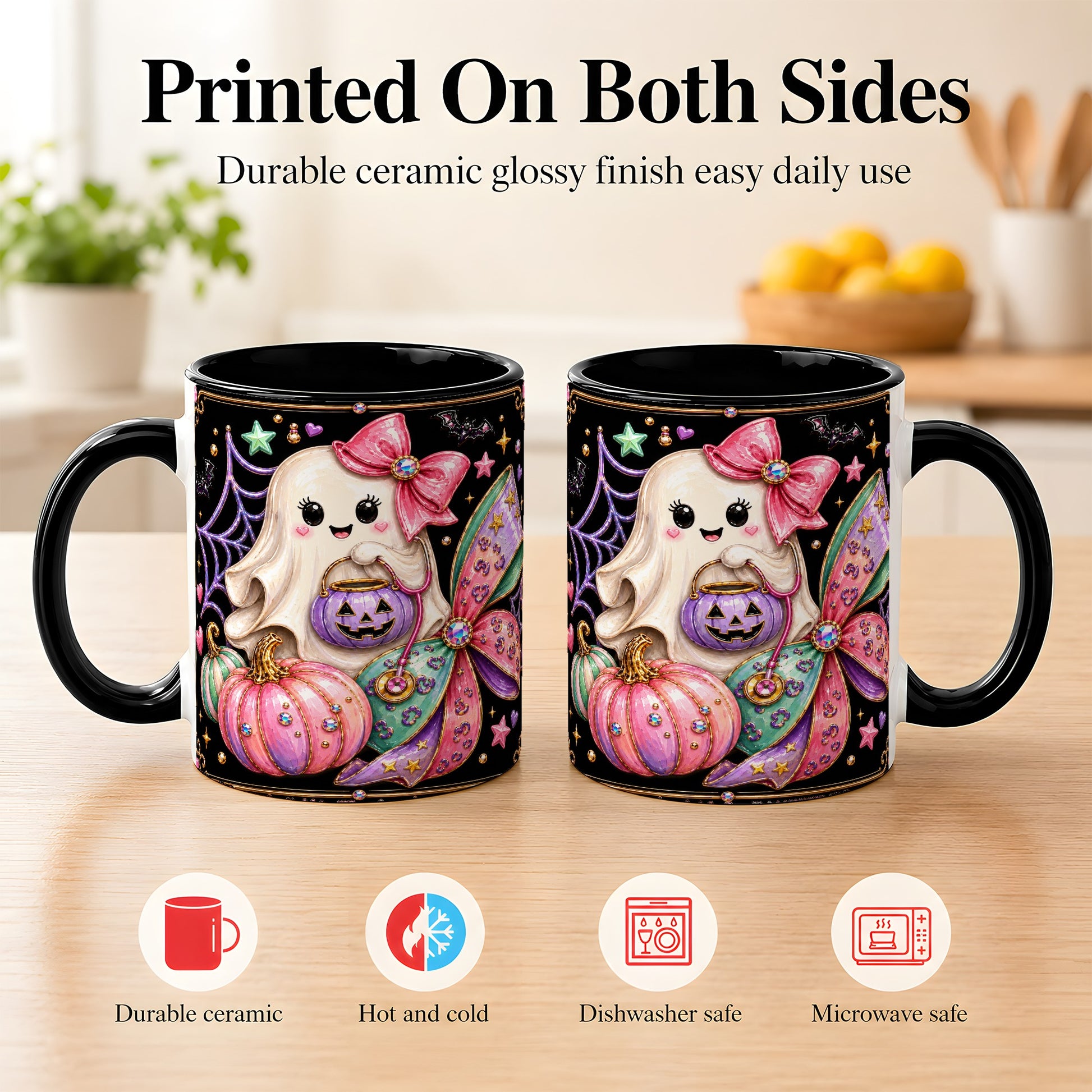 #pl[11oz|Black] Ghost Nurse Coffee Mug, Cute Halloween Mug, Ceramic Cup