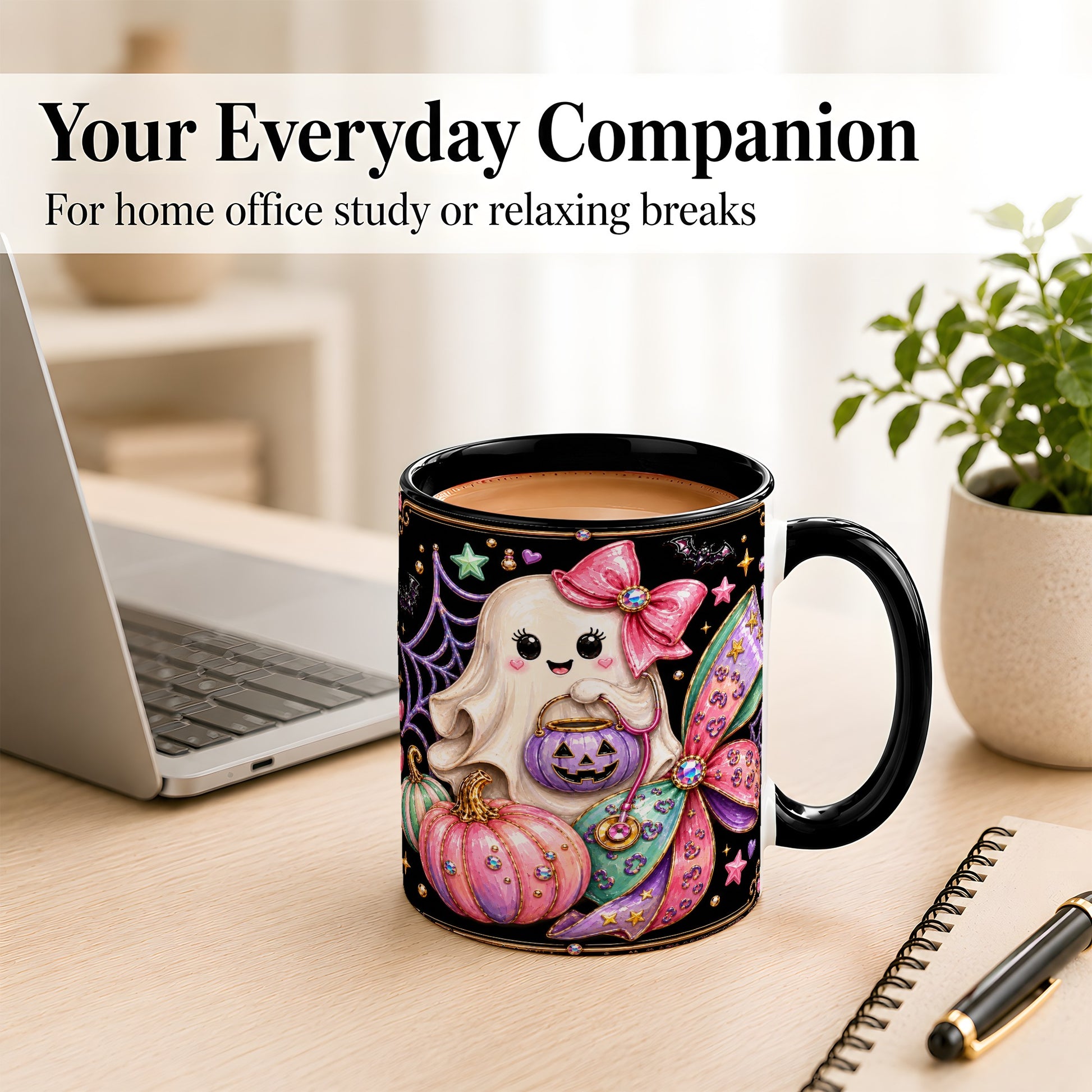 #pl[11oz|Black] Ghost Nurse Coffee Mug, Cute Halloween Mug, Ceramic Cup