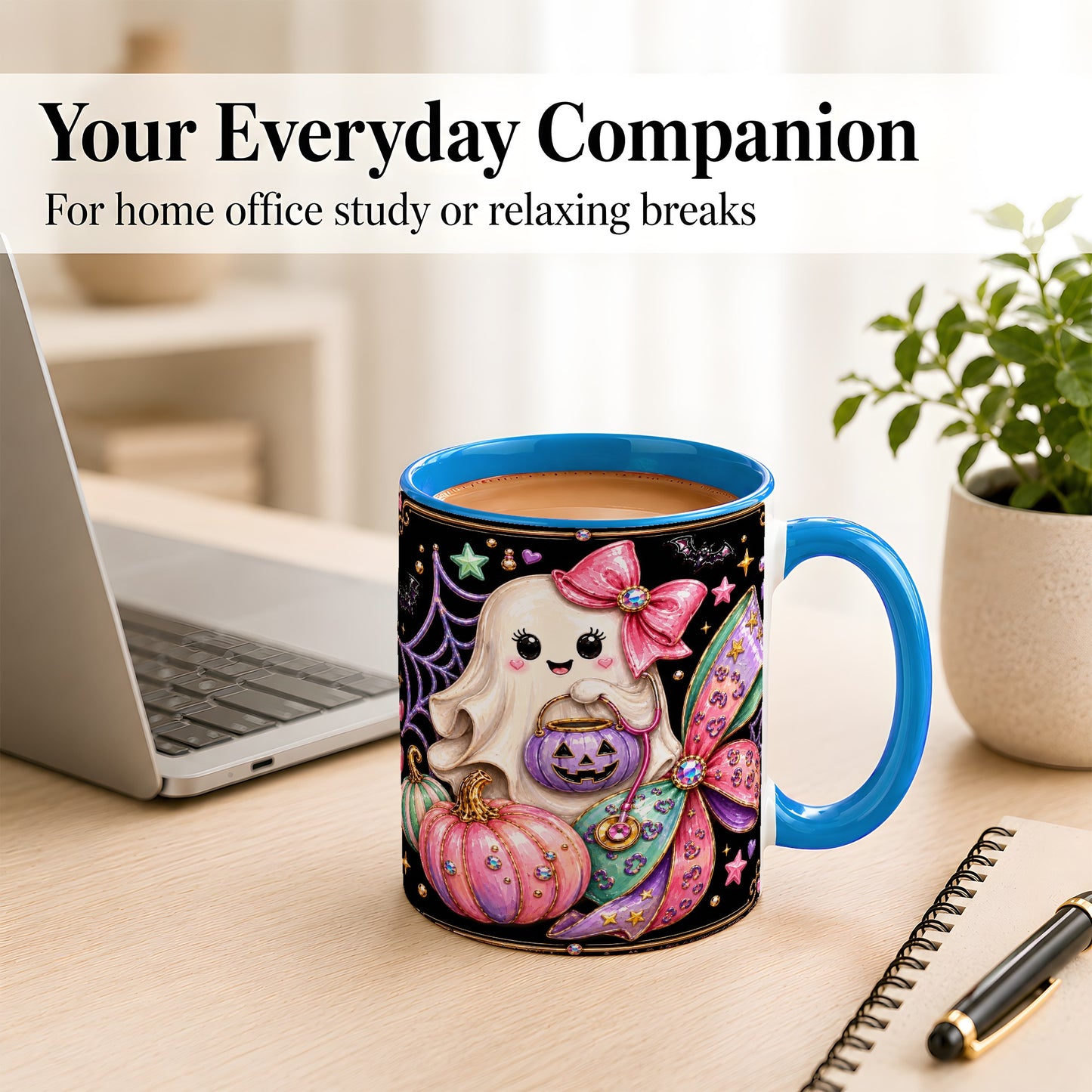 #pl[11oz|Blue] Ghost Nurse Coffee Mug, Cute Halloween Mug, Ceramic Cup