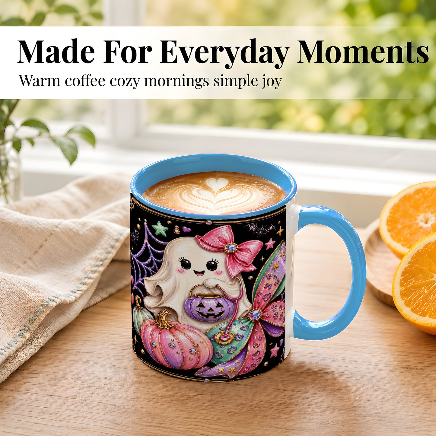 #pl[11oz|Blue] Ghost Nurse Coffee Mug, Cute Halloween Mug, Ceramic Cup