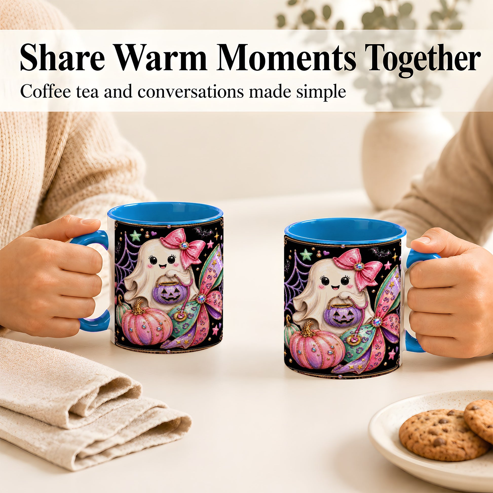 #pl[11oz|Blue] Ghost Nurse Coffee Mug, Cute Halloween Mug, Ceramic Cup