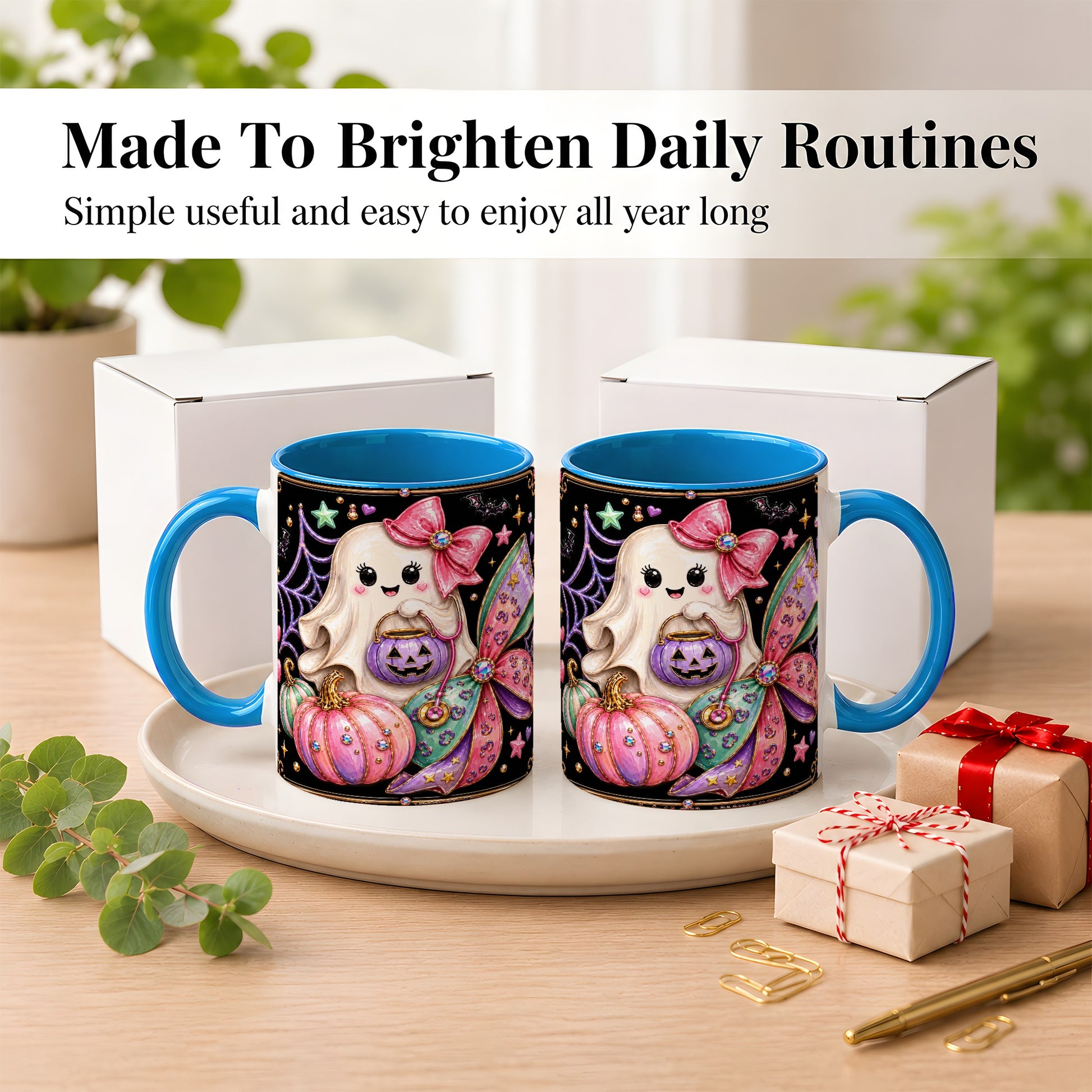 #pl[11oz|Blue] Ghost Nurse Coffee Mug, Cute Halloween Mug, Ceramic Cup