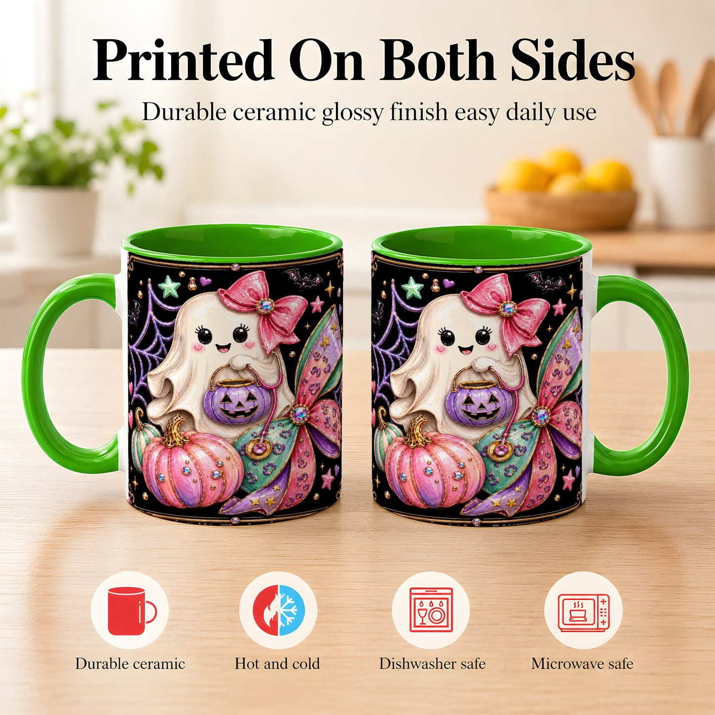 #pl[11oz|Green] Ghost Nurse Coffee Mug, Cute Halloween Mug, Ceramic Cup