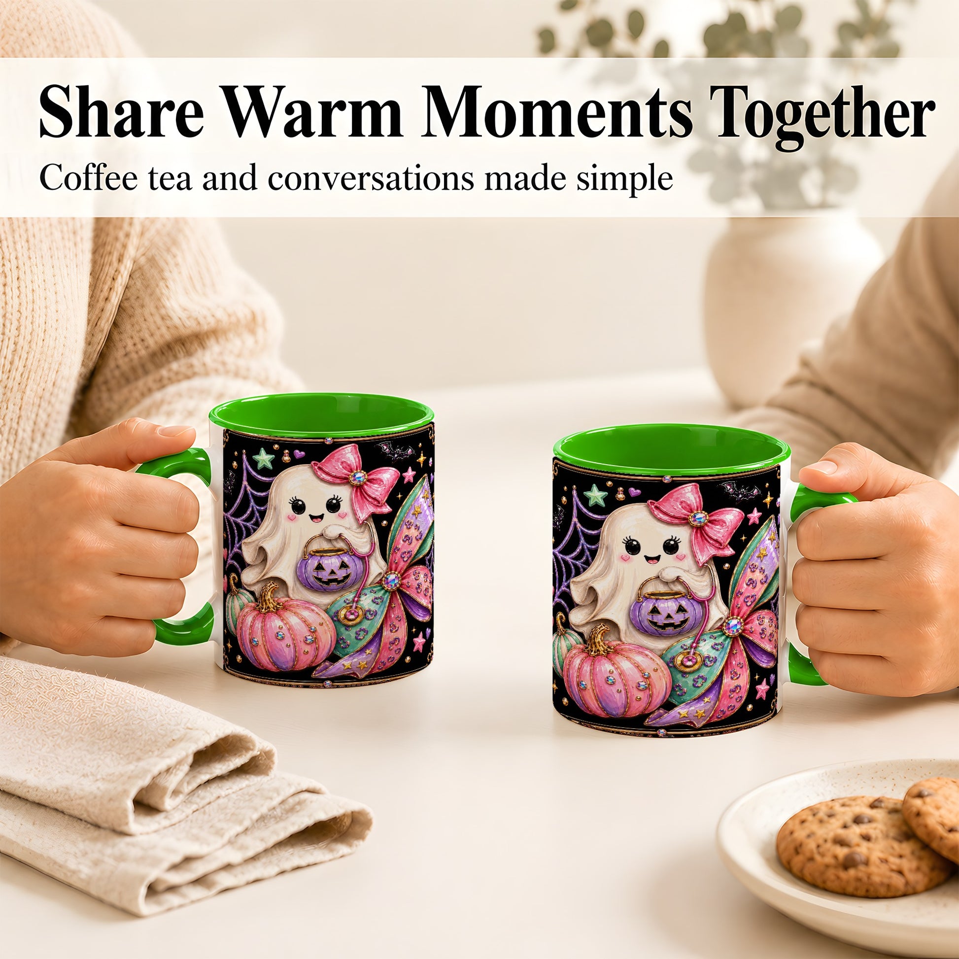 #pl[11oz|Green] Ghost Nurse Coffee Mug, Cute Halloween Mug, Ceramic Cup