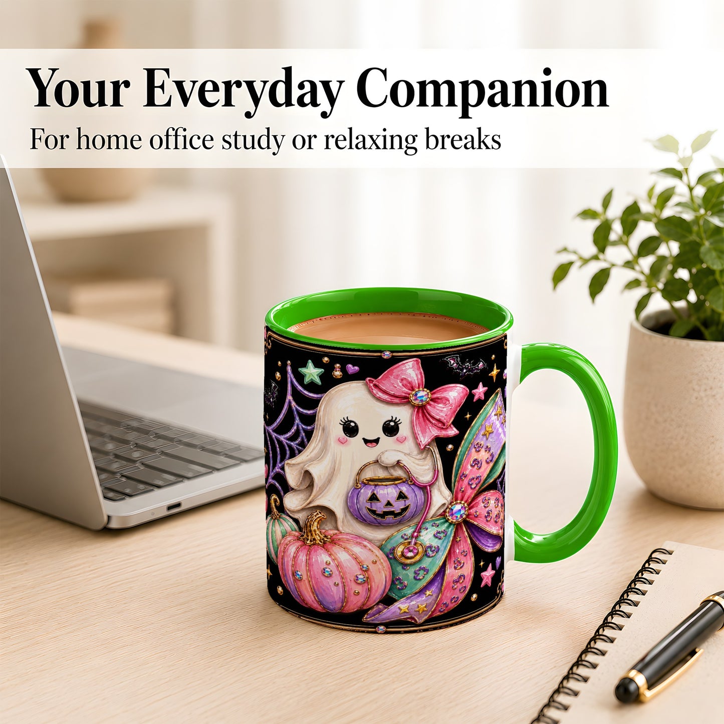 #pl[11oz|Green] Ghost Nurse Coffee Mug, Cute Halloween Mug, Ceramic Cup