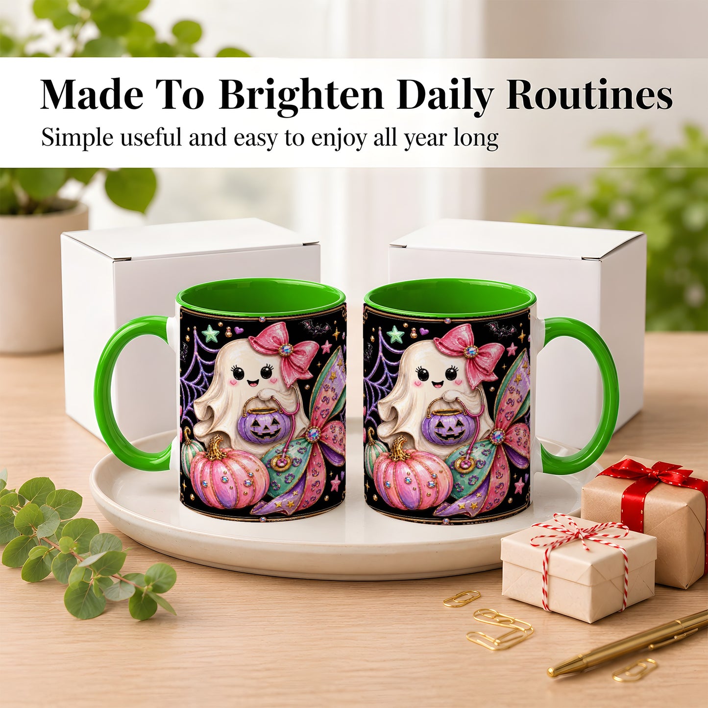 #pl[11oz|Green] Ghost Nurse Coffee Mug, Cute Halloween Mug, Ceramic Cup