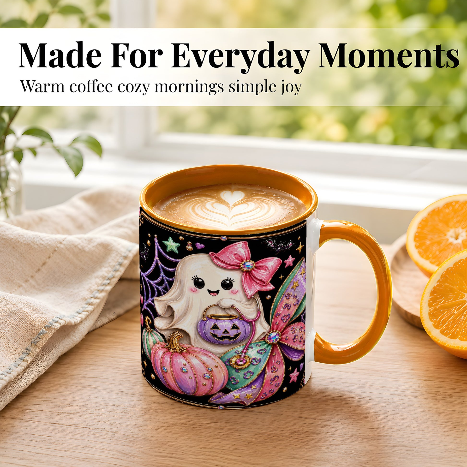 #pl[11oz|Orange] Ghost Nurse Coffee Mug, Cute Halloween Mug, Ceramic Cup