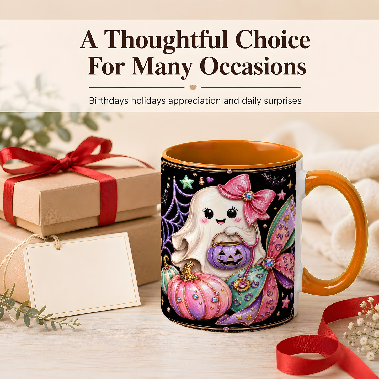 #pl[11oz|Orange] Ghost Nurse Coffee Mug, Cute Halloween Mug, Ceramic Cup