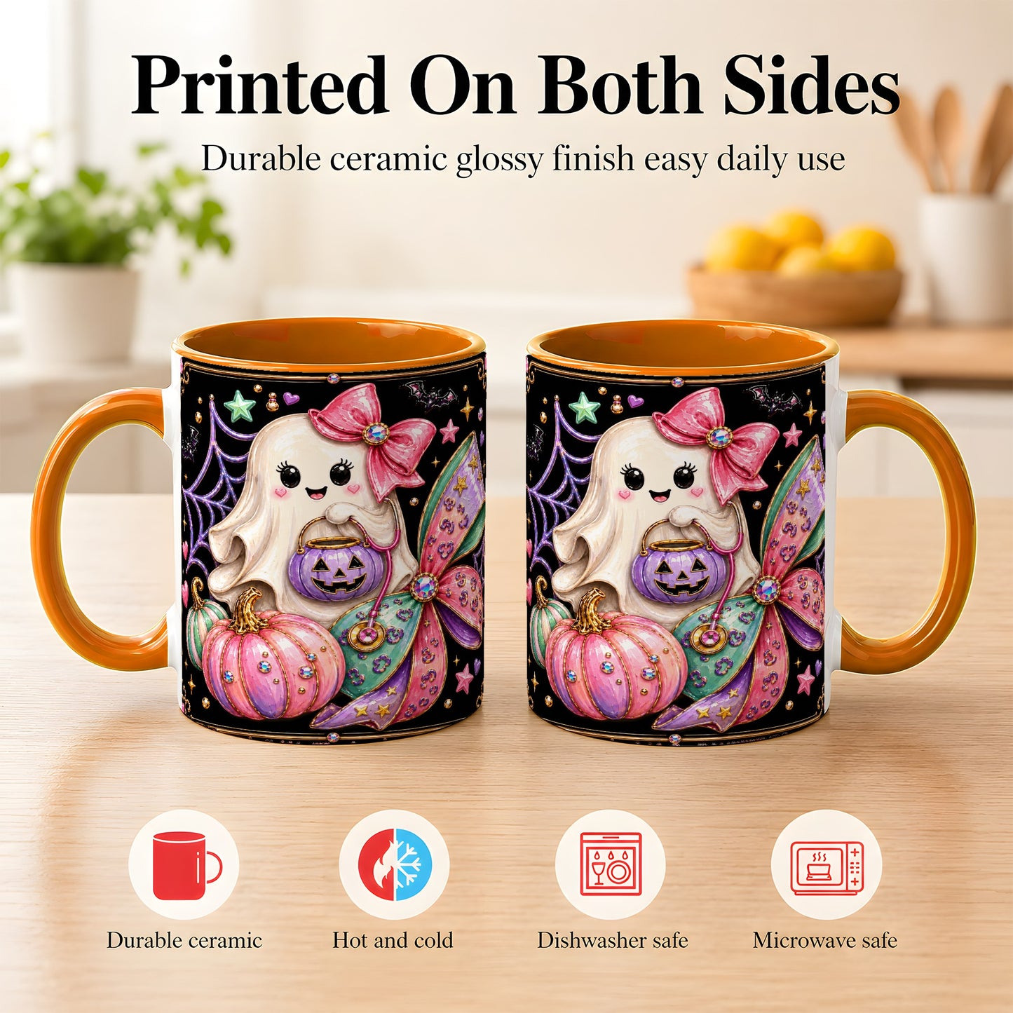 #pl[11oz|Orange] Ghost Nurse Coffee Mug, Cute Halloween Mug, Ceramic Cup