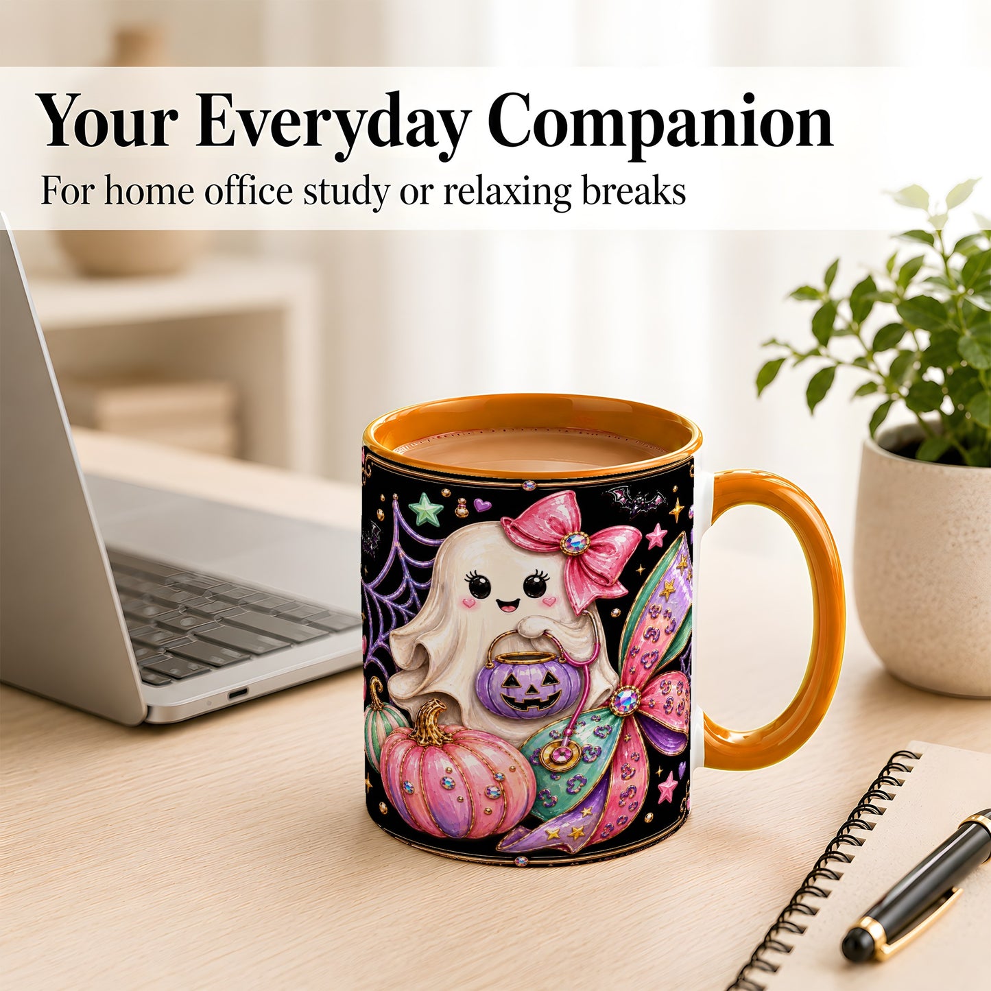 #pl[11oz|Orange] Ghost Nurse Coffee Mug, Cute Halloween Mug, Ceramic Cup