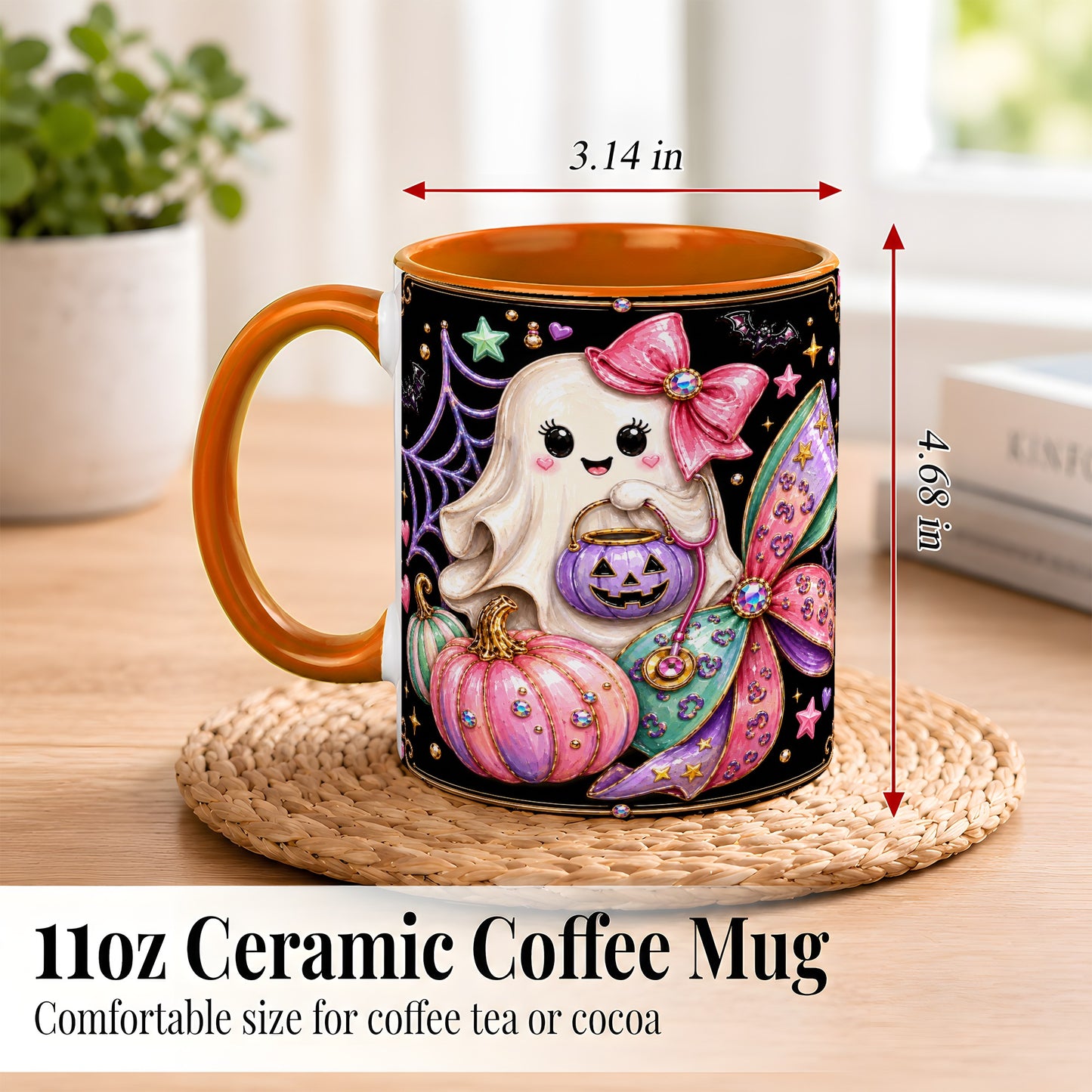#pl[11oz|Orange] Ghost Nurse Coffee Mug, Cute Halloween Mug, Ceramic Cup