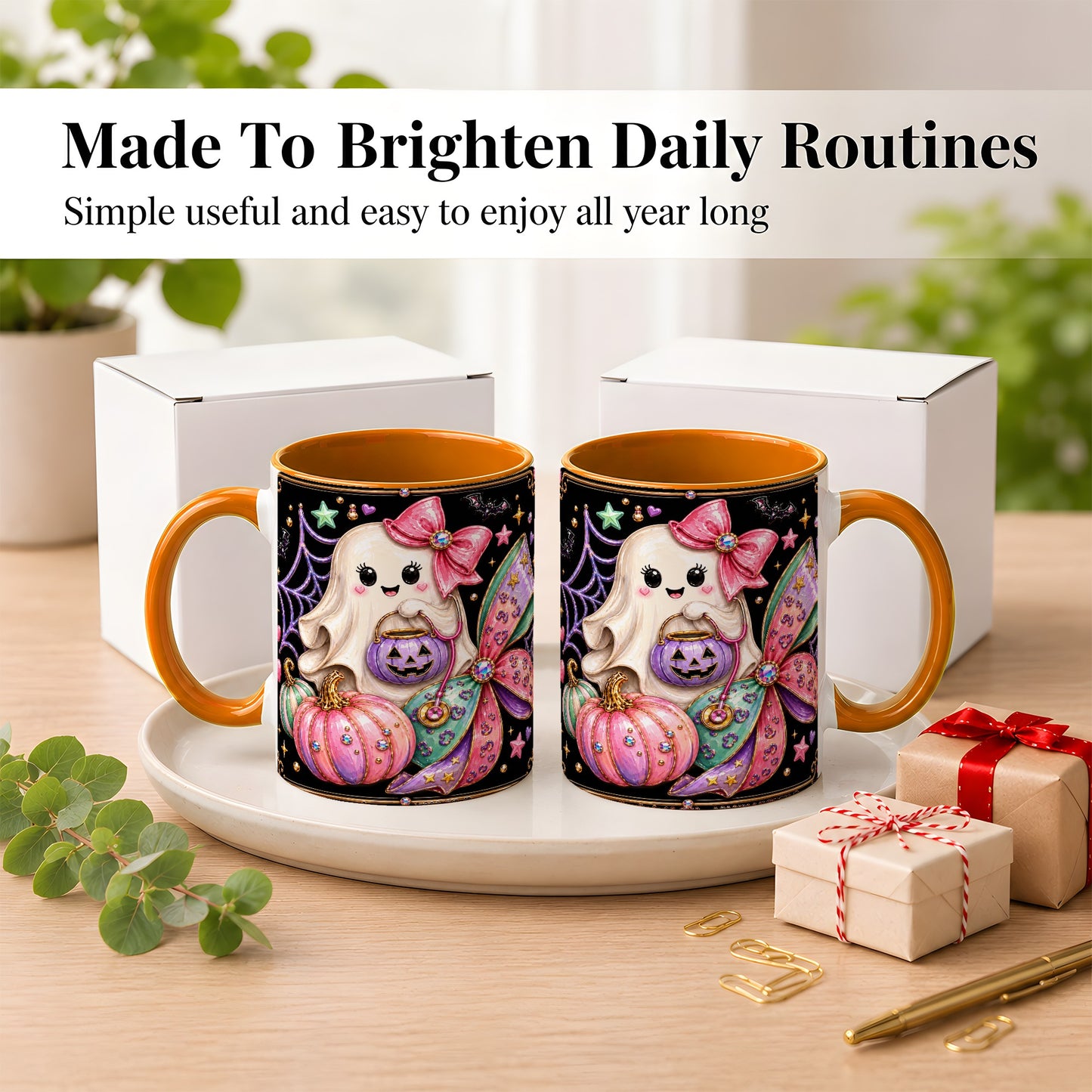 #pl[11oz|Orange] Ghost Nurse Coffee Mug, Cute Halloween Mug, Ceramic Cup