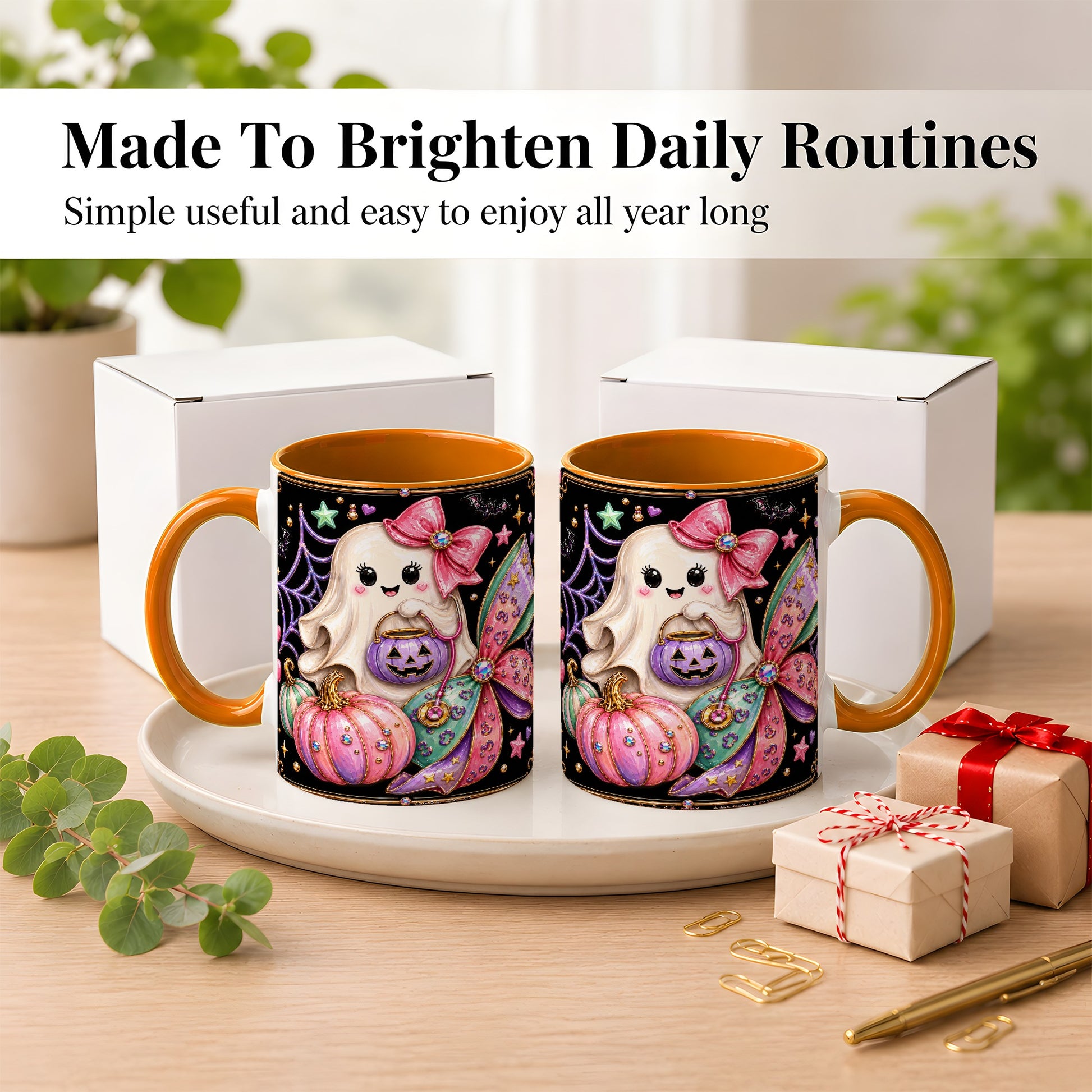 #pl[11oz|Orange] Ghost Nurse Coffee Mug, Cute Halloween Mug, Ceramic Cup