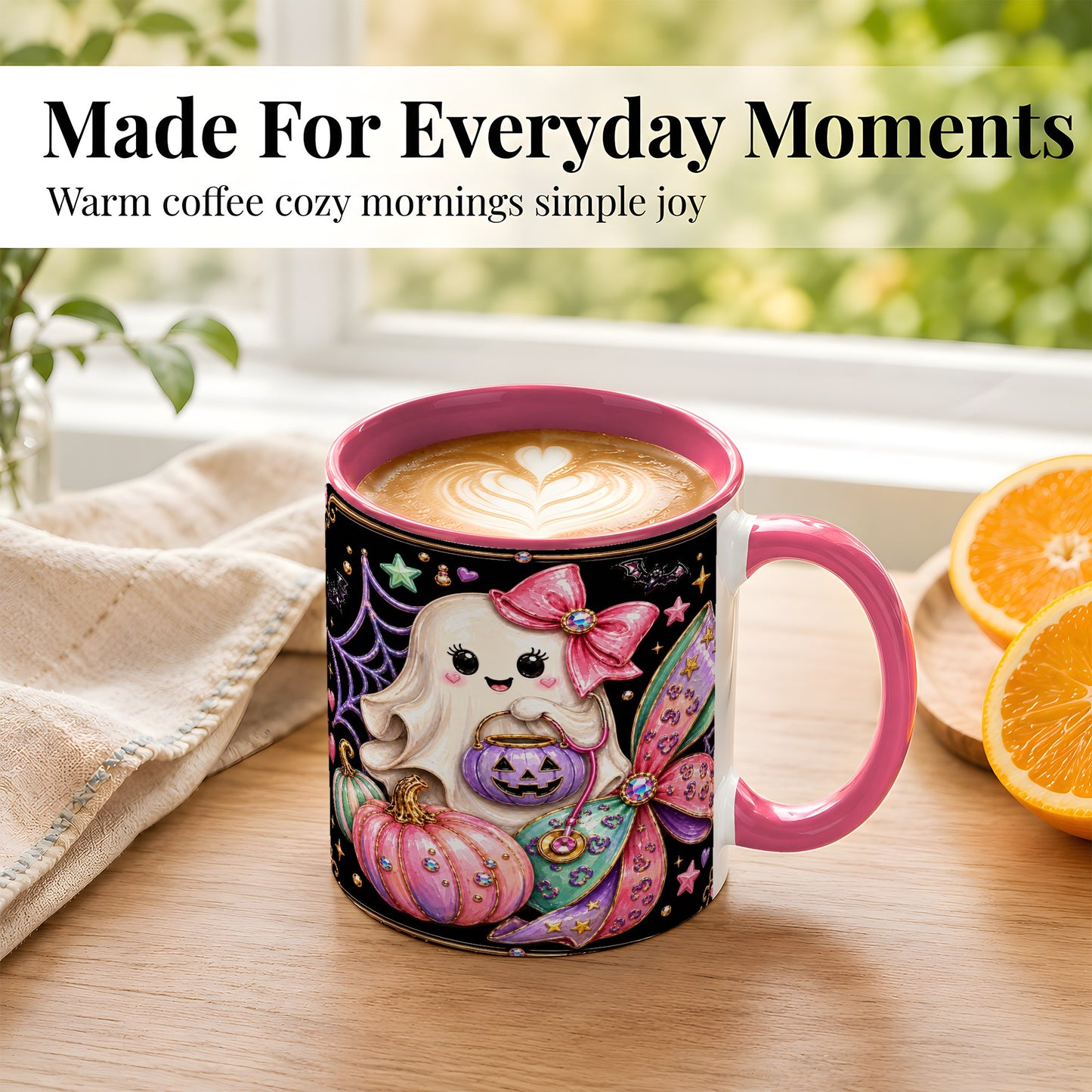 #pl[11oz|Pink] Ghost Nurse Coffee Mug, Cute Halloween Mug, Ceramic Cup