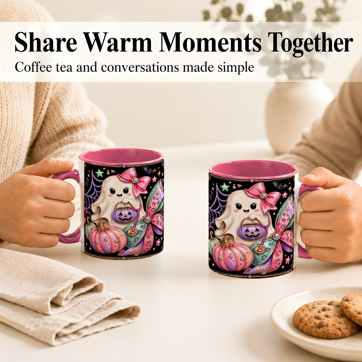 #pl[11oz|Pink] Ghost Nurse Coffee Mug, Cute Halloween Mug, Ceramic Cup