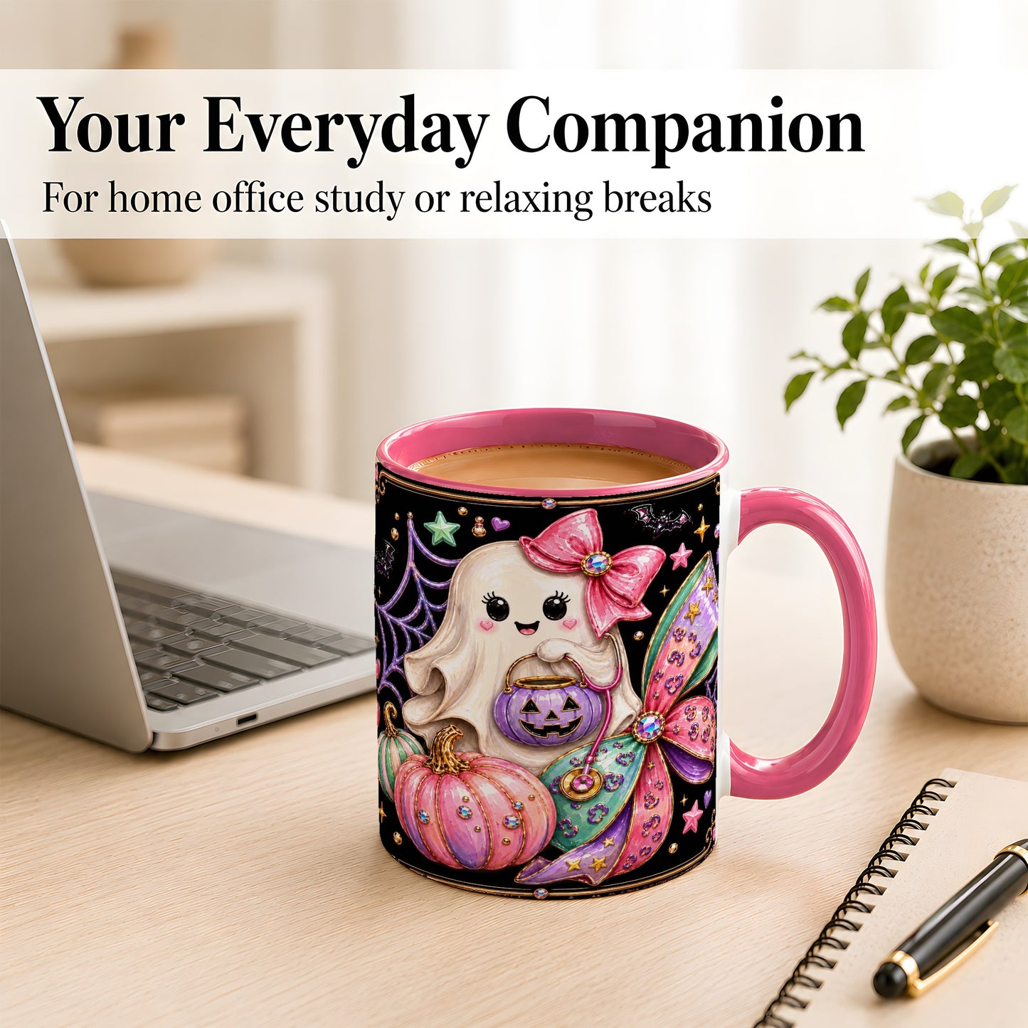 #pl[11oz|Pink] Ghost Nurse Coffee Mug, Cute Halloween Mug, Ceramic Cup